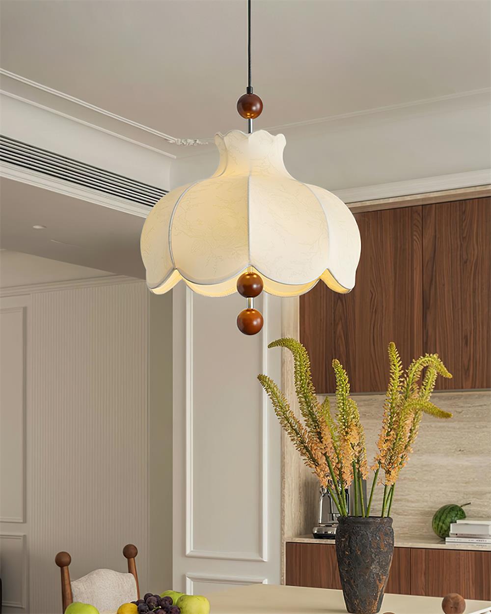 Pendant Lamp Fabric Shade Wood Accents Vintage for Living Room - Letslighting