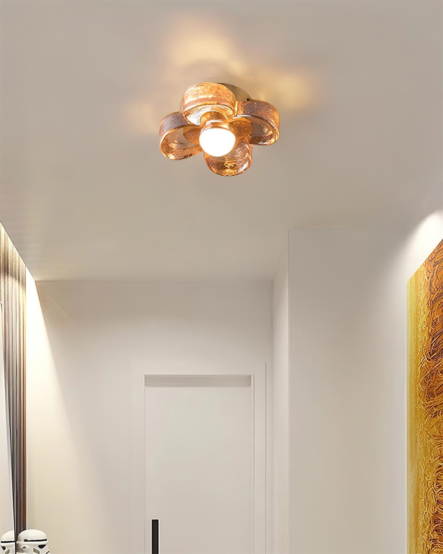 Ceiling Lamp with Amber Glass Clover Petals and Brass Scandi - Letslighting