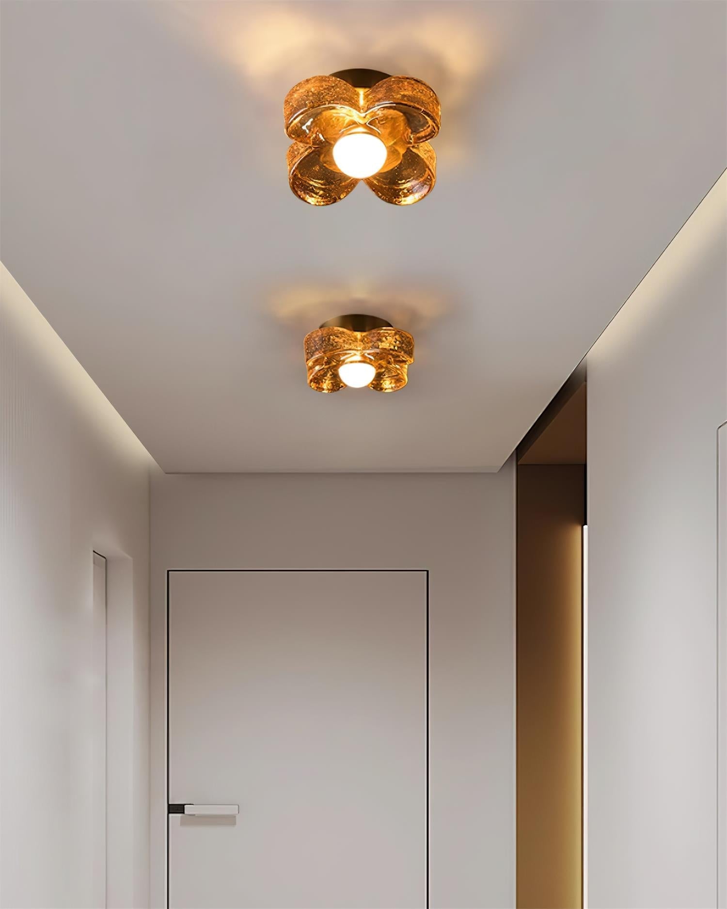 Ceiling Lamp with Amber Glass Clover Petals and Brass Scandi - Letslighting