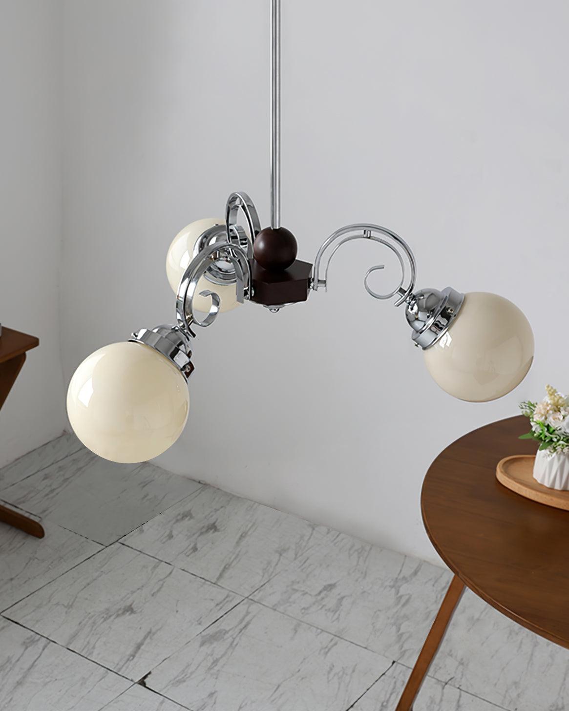 Kotter Cream Chandelier Satin Nickel Curved Arms Sculptural - Letslighting