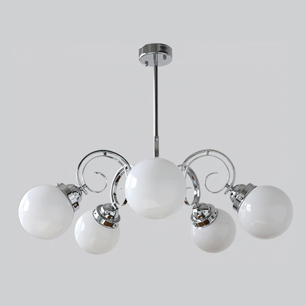 Kotter Cream Chandelier Satin Nickel Curved Arms Sculptural - Letslighting