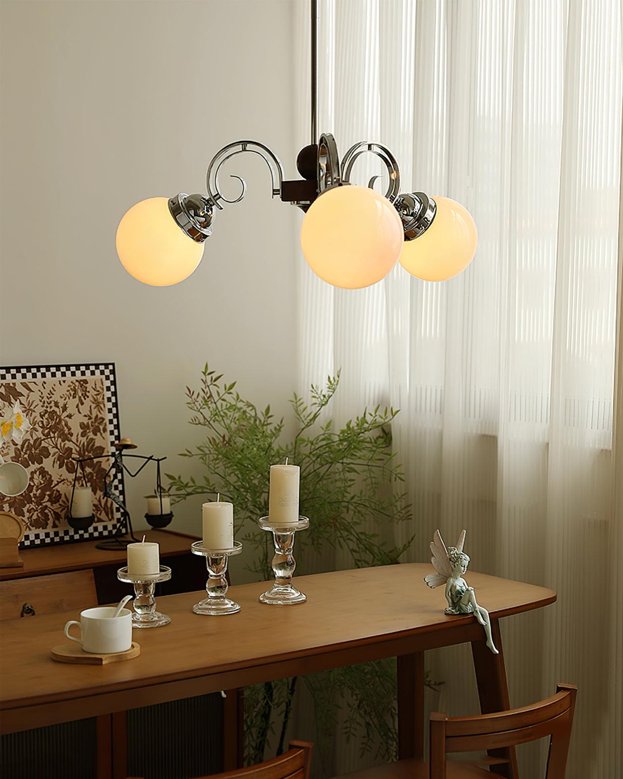 Kotter Cream Chandelier Satin Nickel Curved Arms Sculptural - Letslighting