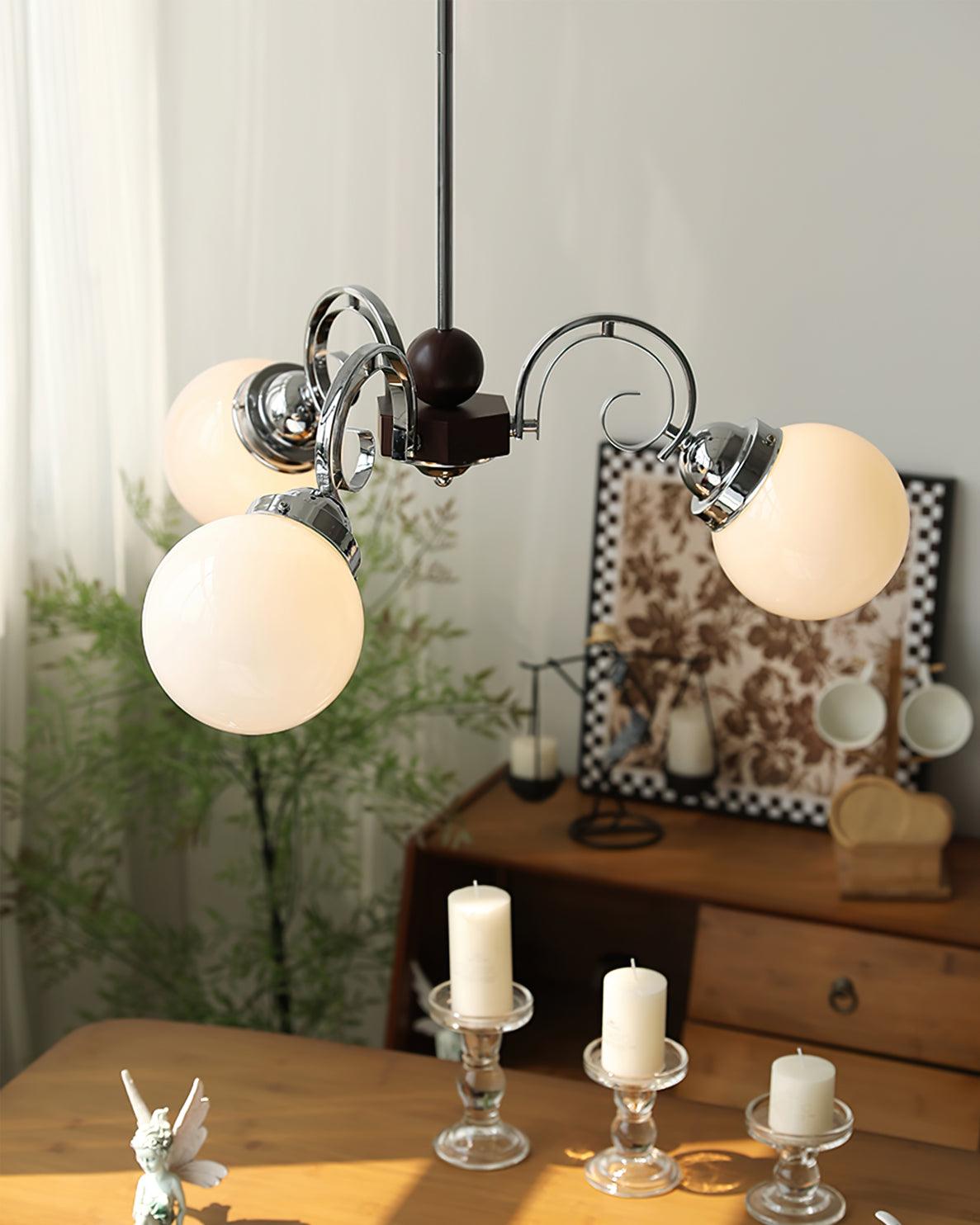 Kotter Cream Chandelier Satin Nickel Curved Arms Sculptural - Letslighting