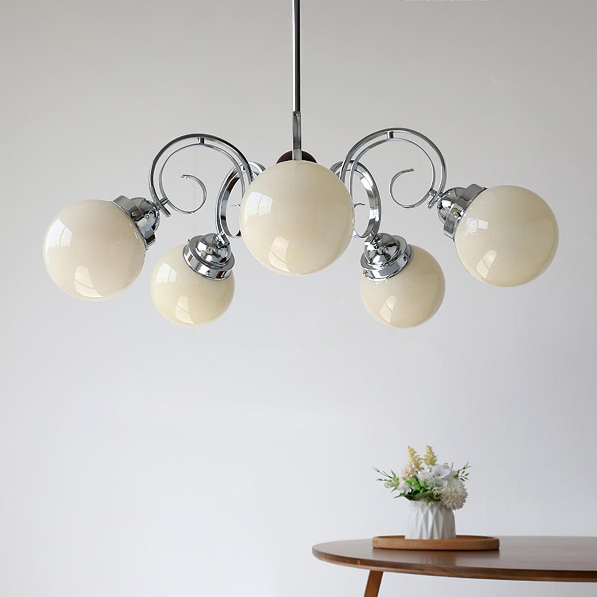 Kotter Cream Chandelier Satin Nickel Curved Arms Sculptural - Letslighting