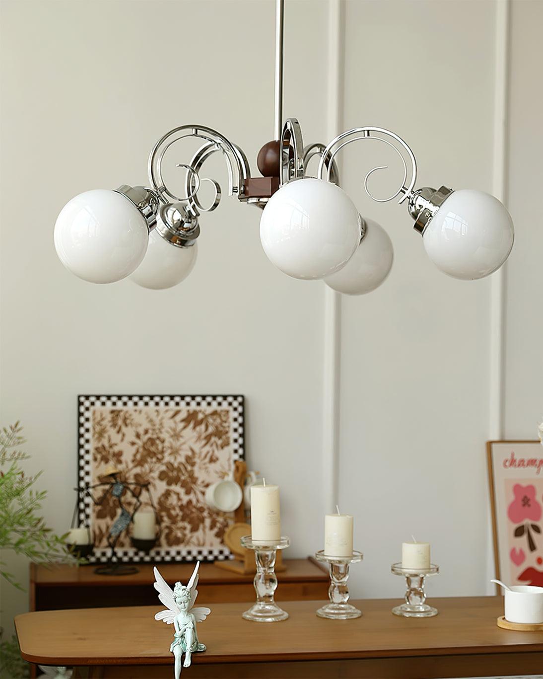 Kotter Cream Chandelier Satin Nickel Curved Arms Sculptural - Letslighting