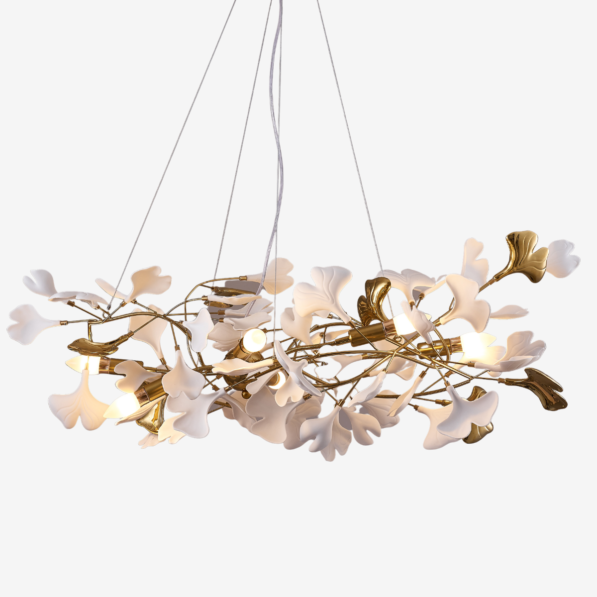 Olivia Lustre Suspension Feuille Artistic Design, Métal/Céramique, Blanc, Salon