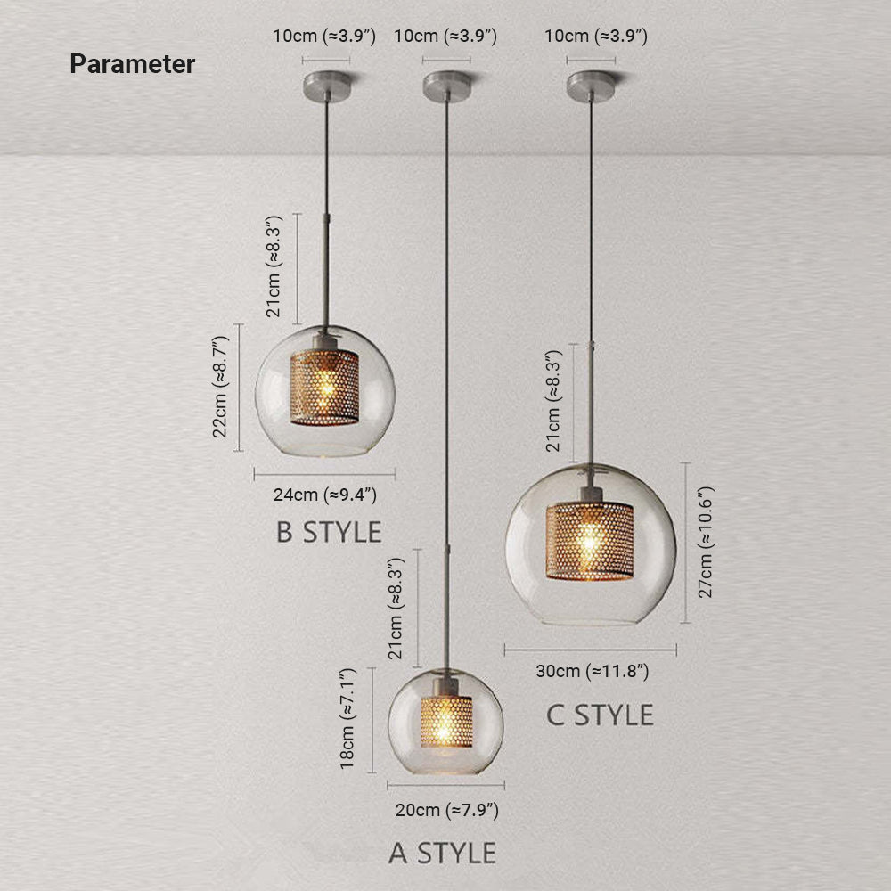 Kristy Suspension Globe/Cylindre Moderne, Métal/Verre, Doré/Argent, Salon