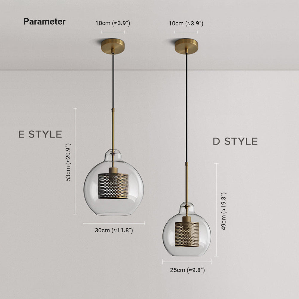 Kristy Suspension Globe/Cylindre Moderne, Métal/Verre, Doré/Argent, Salon