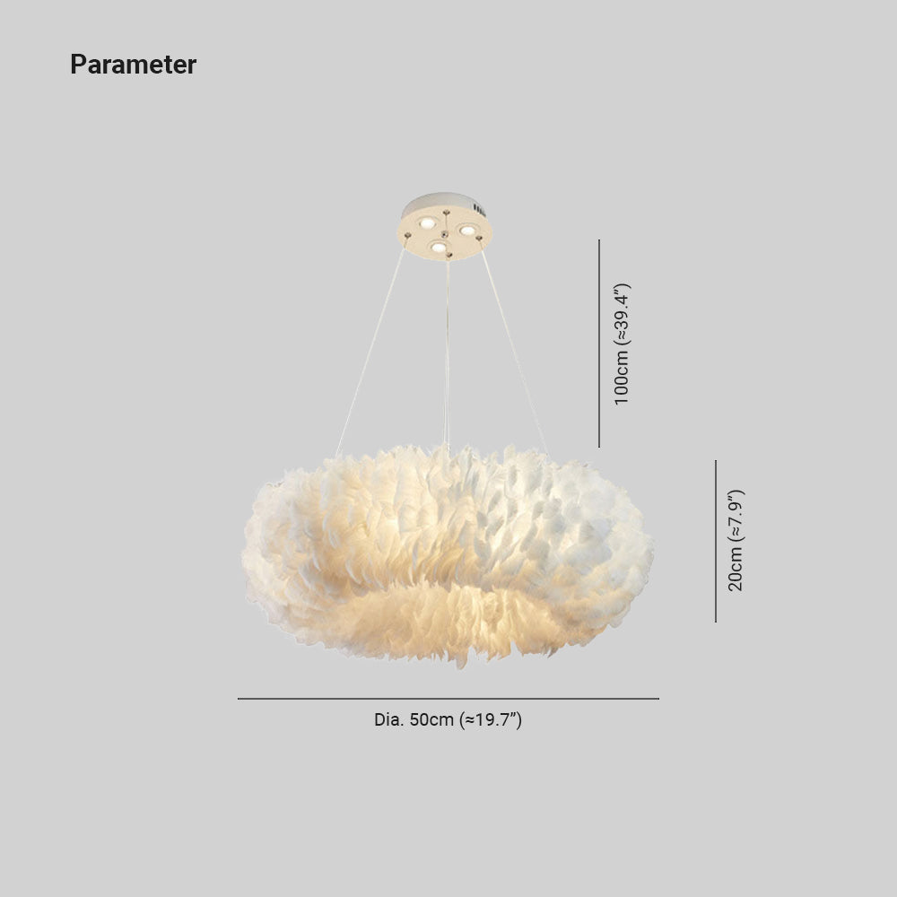 O'Moore Suspension Rond Moderne, Acrylique/Métal/Plume, Blanc, Chambre