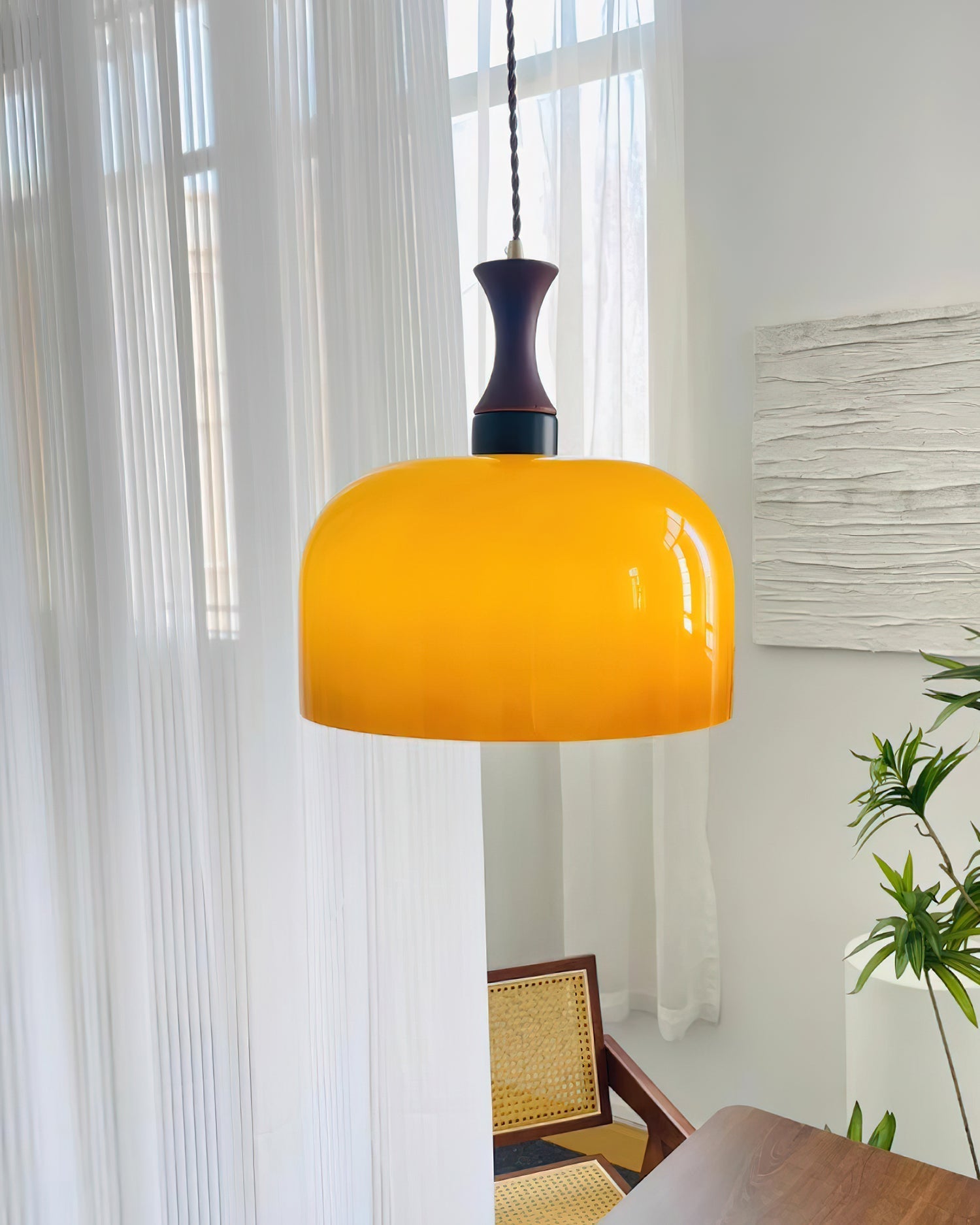 Lacey Pendant Lamp Glass with Amber Dome & Wood Neck - Letslighting