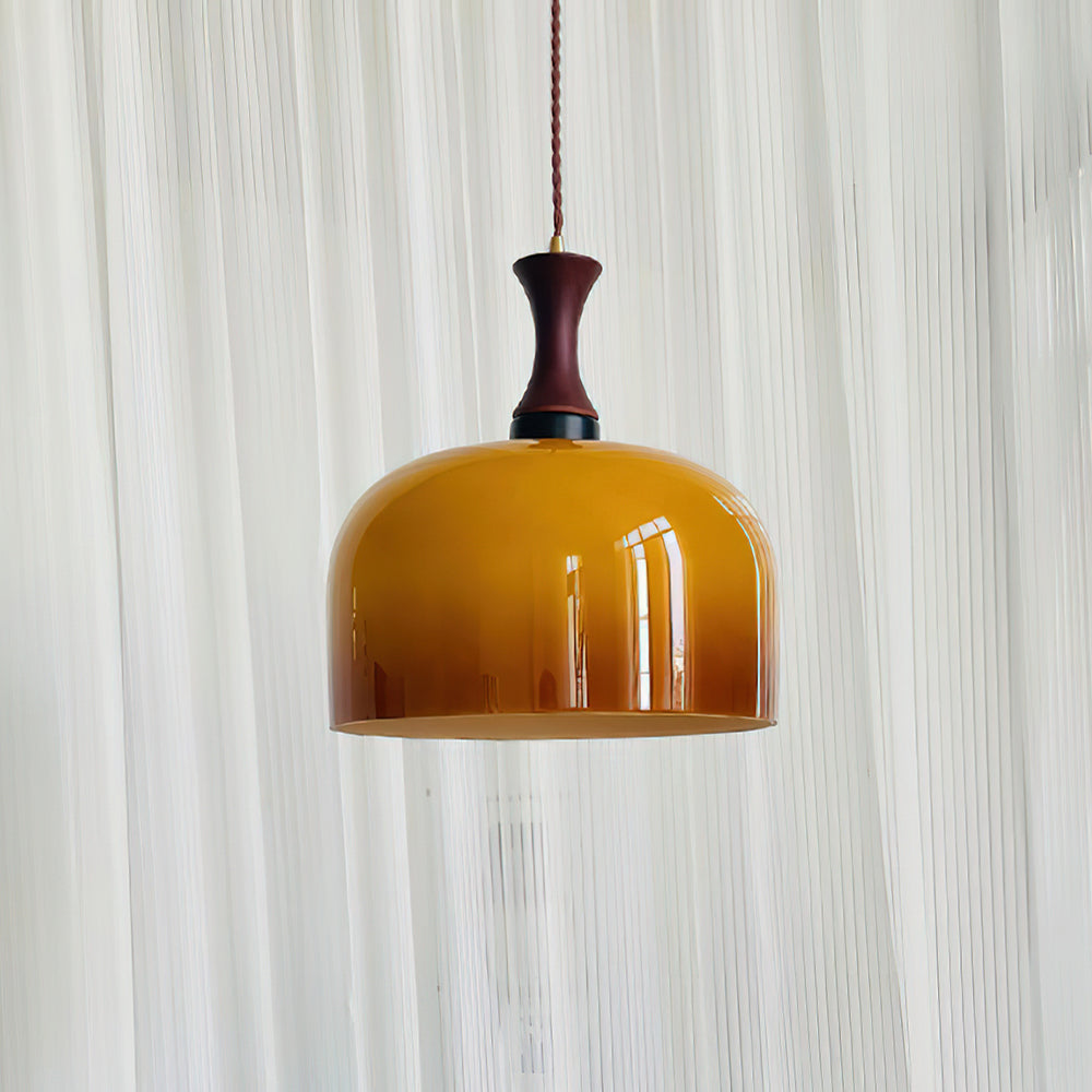 Lacey Pendant Lamp Glass with Amber Dome & Wood Neck - Letslighting