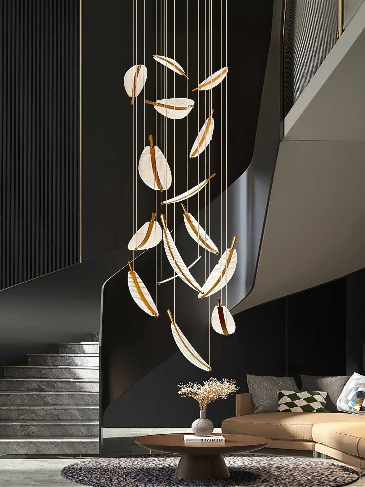 Lustra Chandelier Leaf Acrylic Gold Elegant Modern - Letslighting