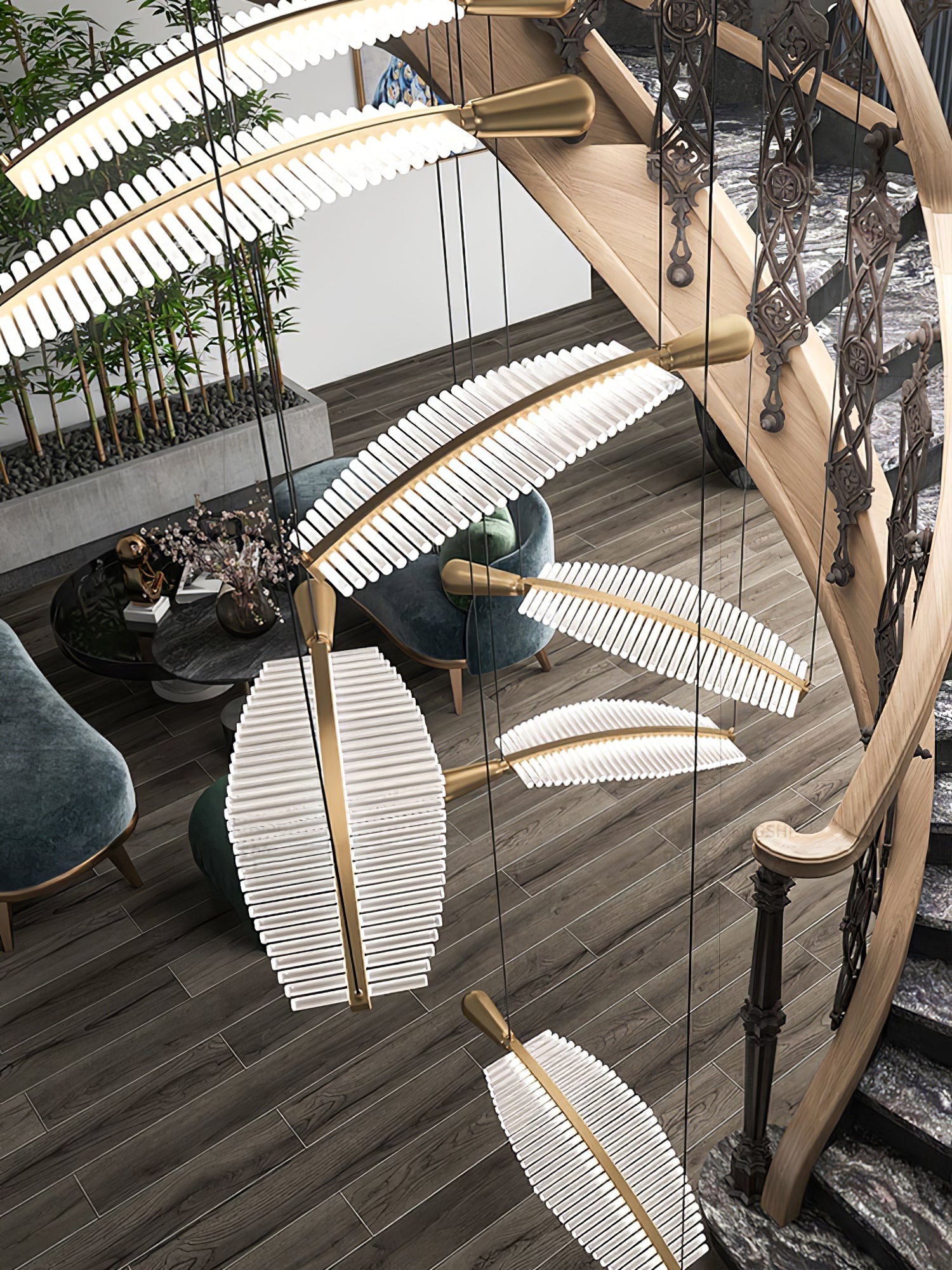 Lustra Chandelier Leaf Acrylic Gold Elegant Modern - Letslighting