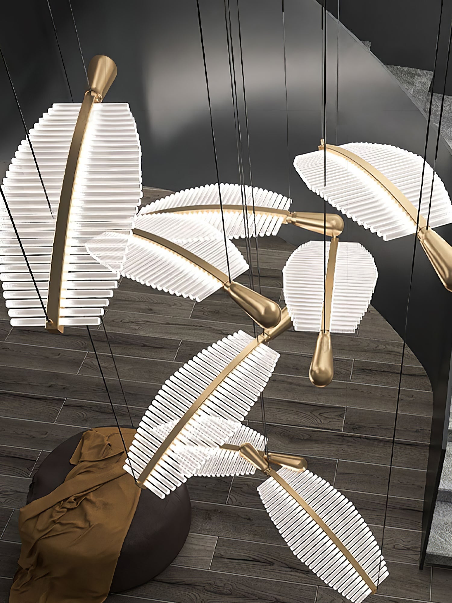 Lustra Chandelier Leaf Acrylic Gold Elegant Modern - Letslighting