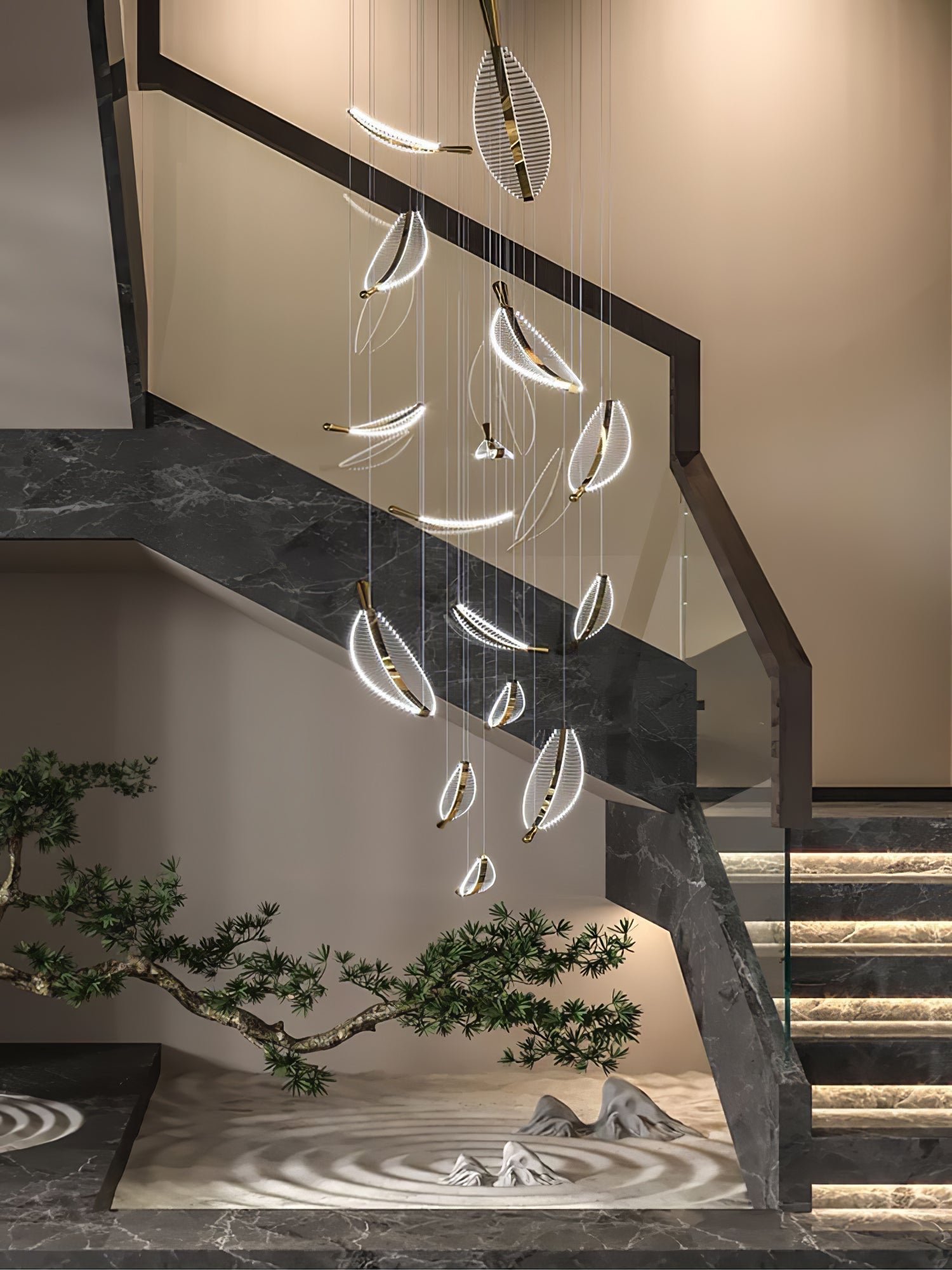 Lustra Chandelier Leaf Acrylic Gold Elegant Modern - Letslighting