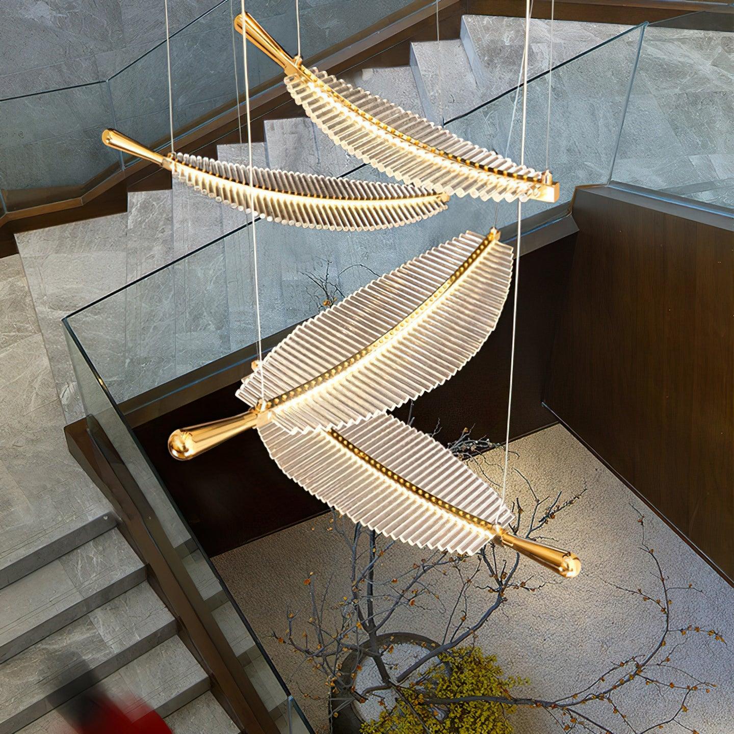 Lustra Chandelier Leaf Acrylic Gold Elegant Modern - Letslighting