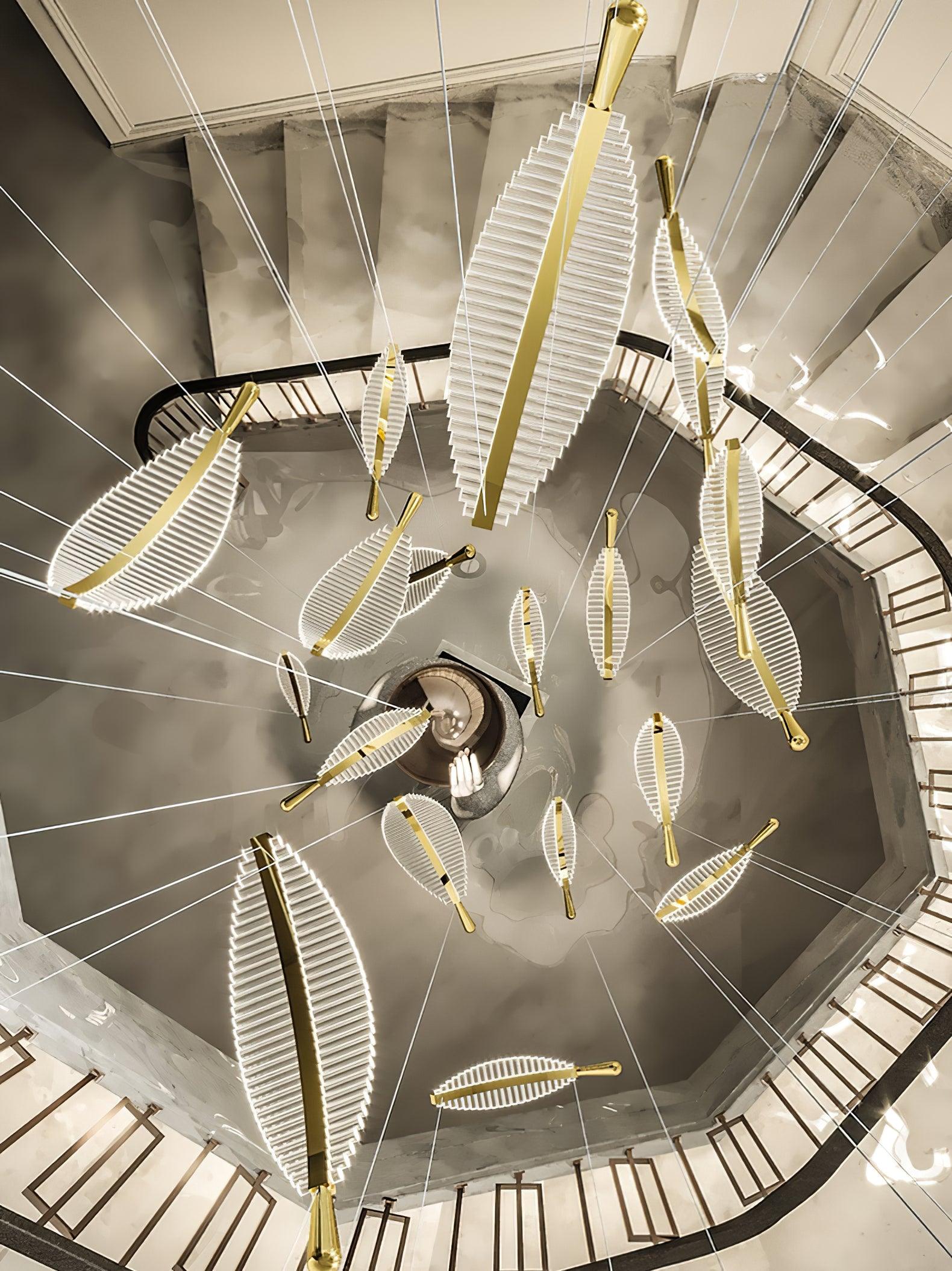 Lustra Chandelier Leaf Acrylic Gold Elegant Modern - Letslighting