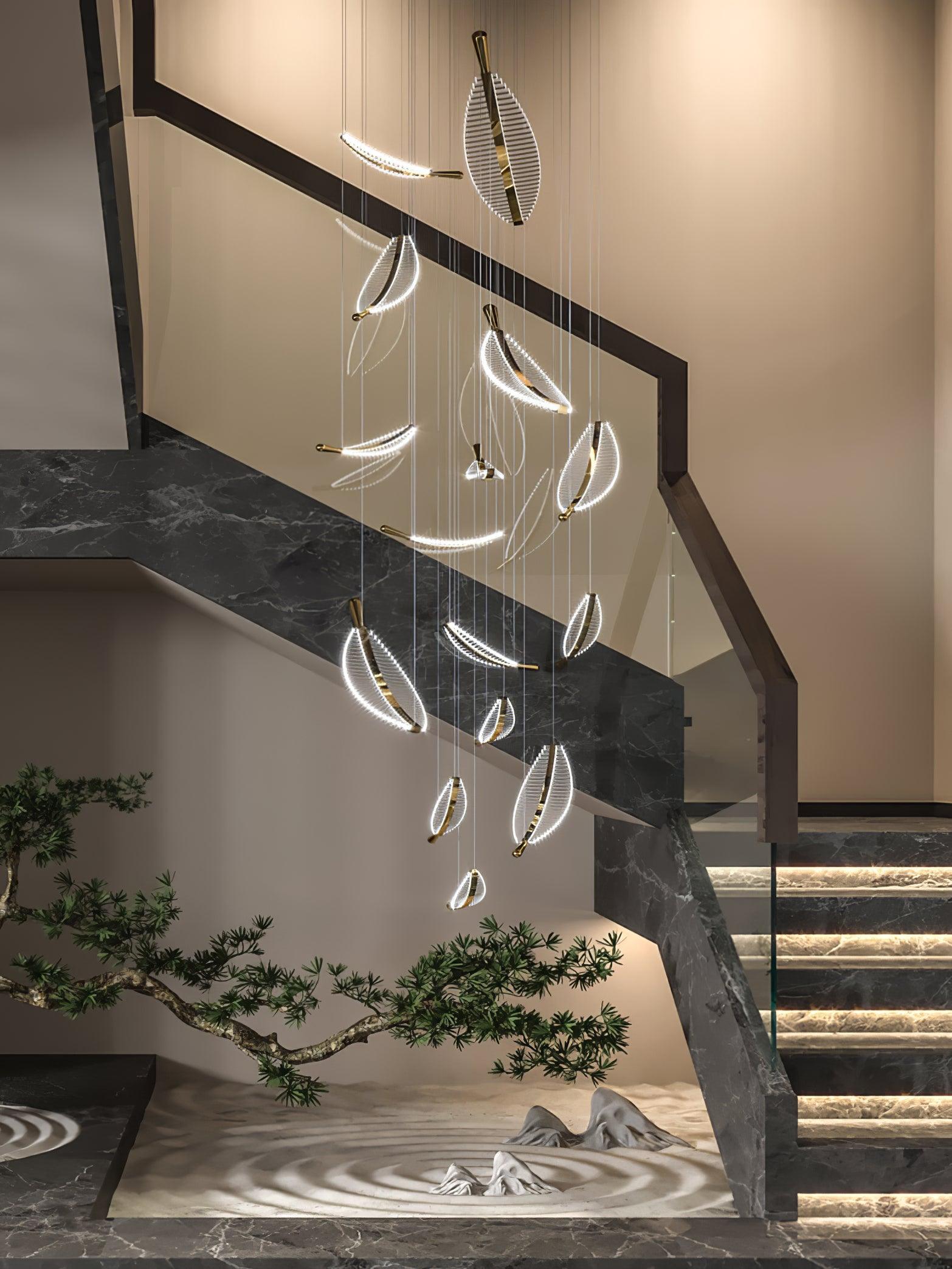 Lustra Chandelier Leaf Acrylic Gold Elegant Modern - Letslighting