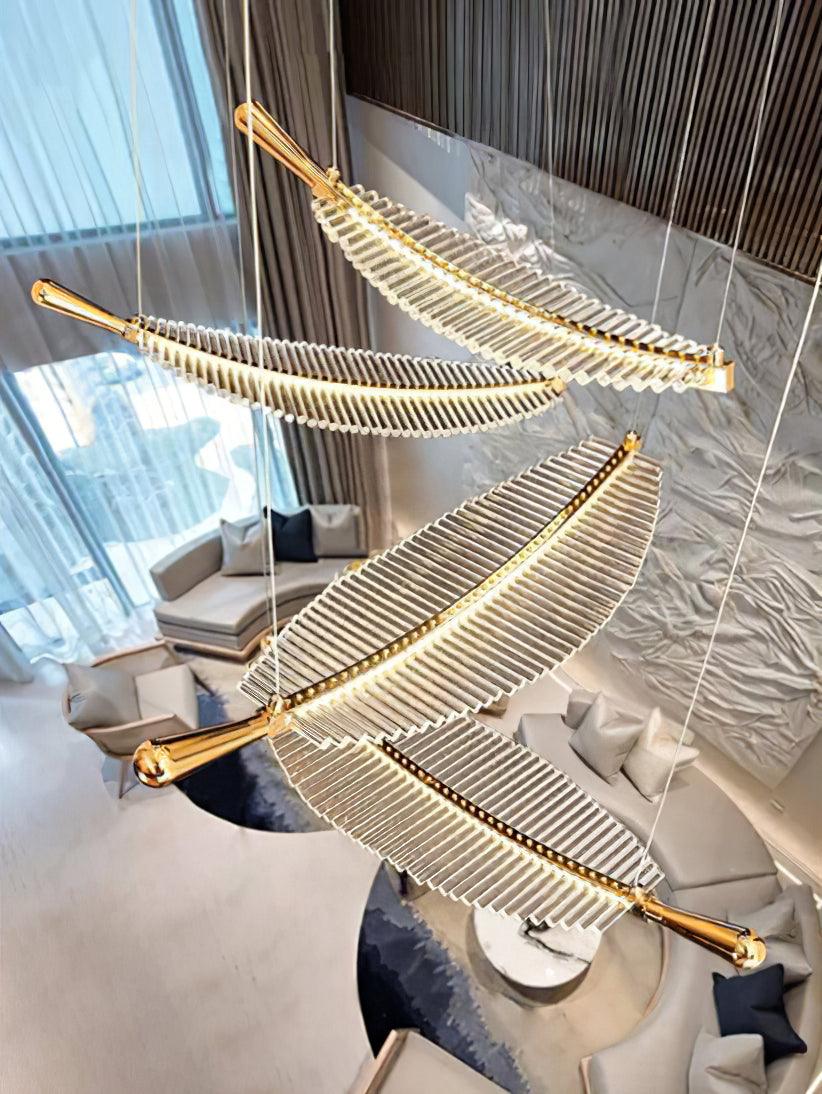 Lustra Chandelier Leaf Acrylic Gold Elegant Modern - Letslighting