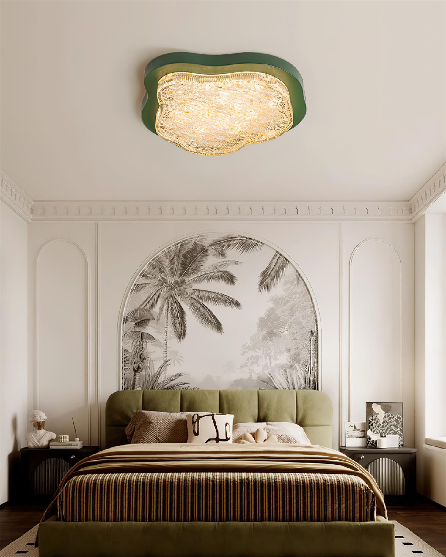 Ceiling Light Irregular Shape Resin Gold Leaf Modern Artistic Green - Letslighting