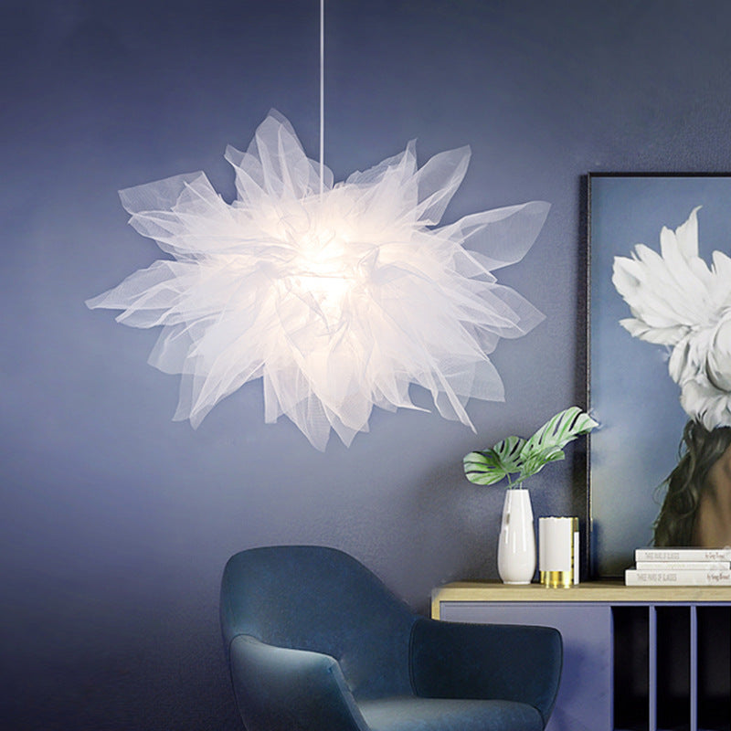 Arisha  Suspension Moderne en Forme de Fleur, Tissu, Blanc, Salon/Chambre à Coucher