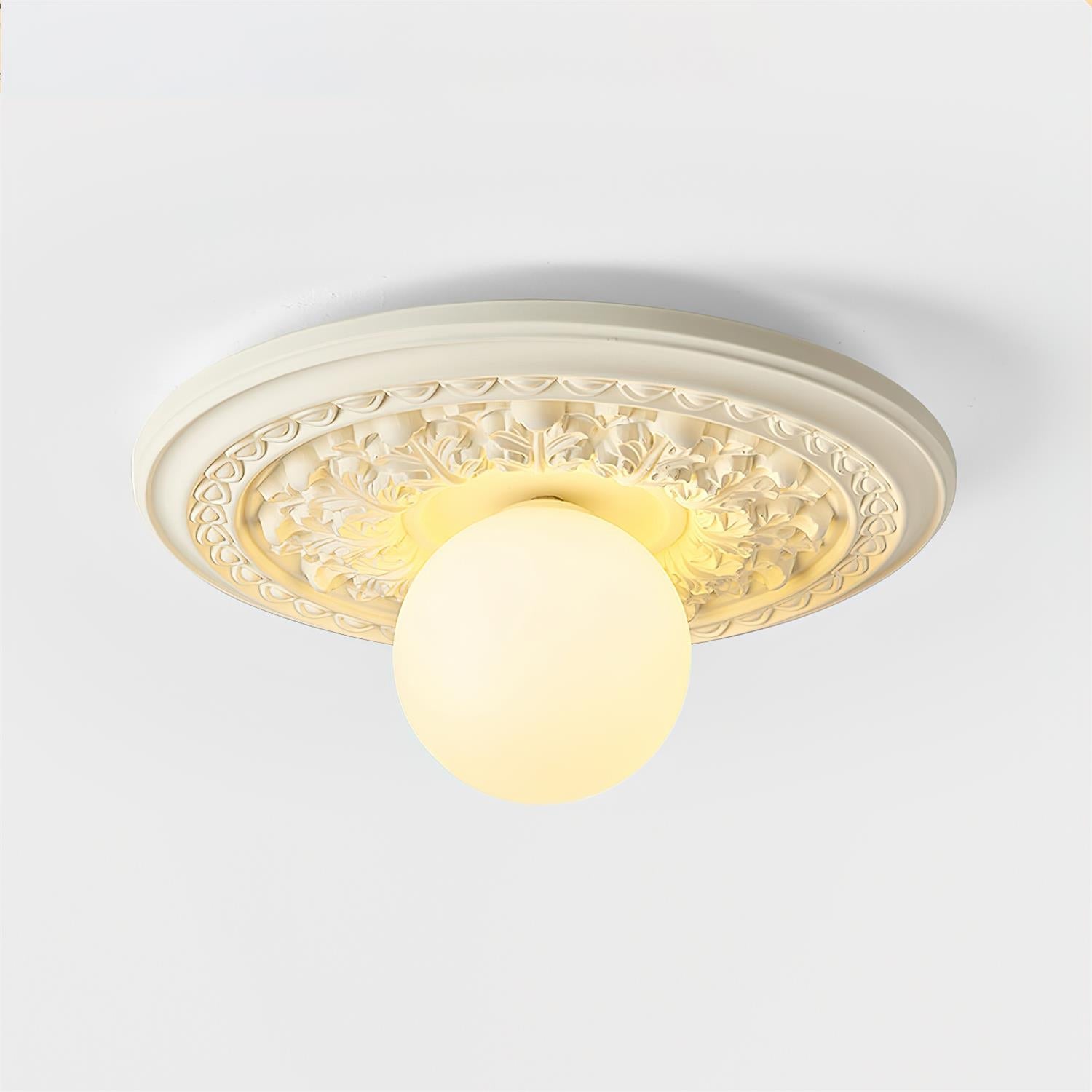 Ivorelle Vintage Carved Ceiling Light with Globe Shade - Letslighting