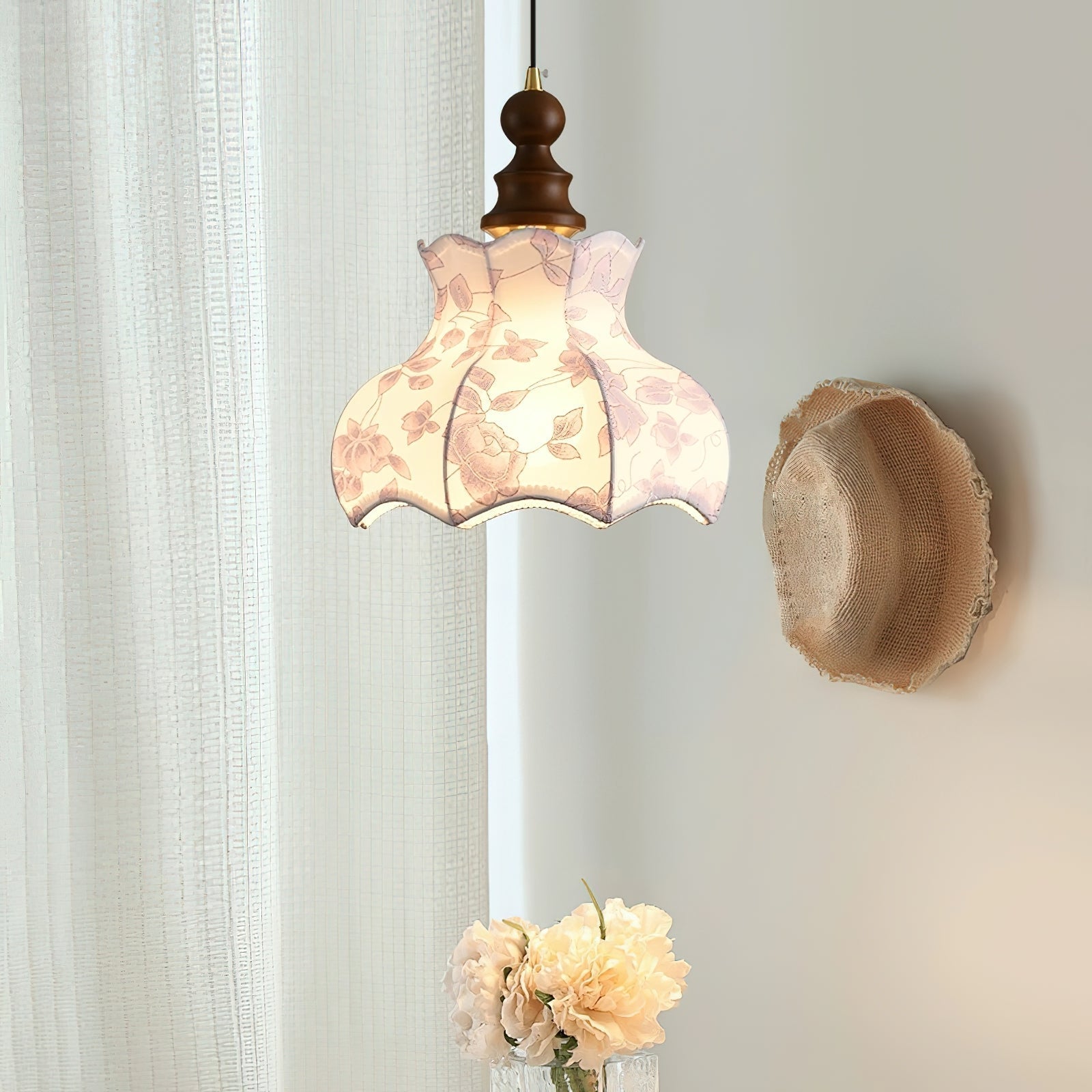 Pendant Lamp and Wood Fabric Vintage Floral Elegant - Letslighting