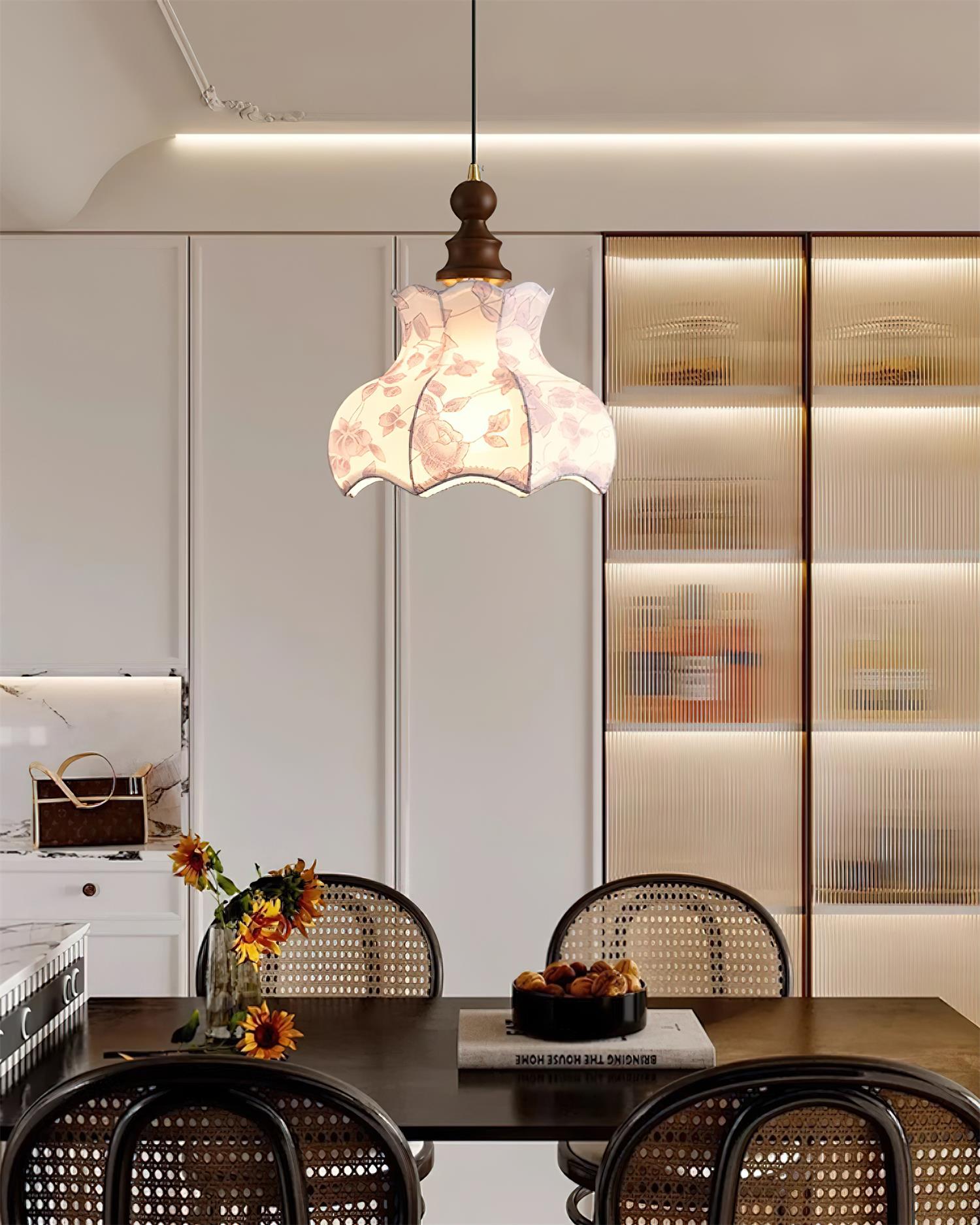 Pendant Lamp and Wood Fabric Vintage Floral Elegant - Letslighting