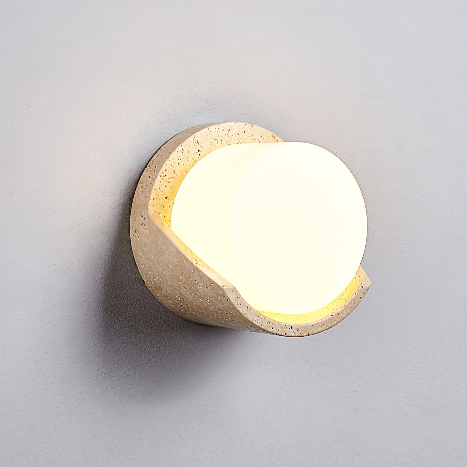 Linus Naturel Travertin Bois Suspension Lampe