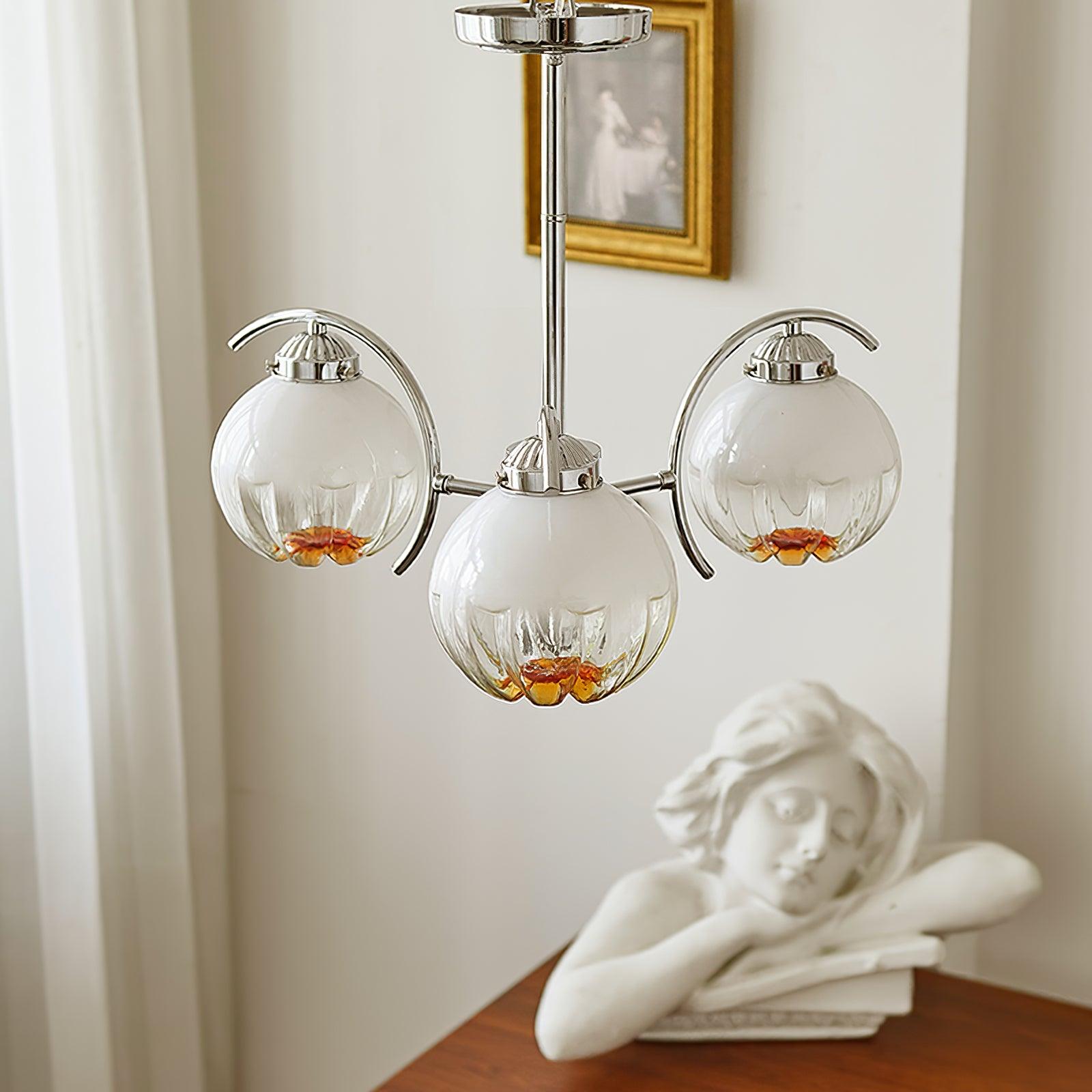 Chandelier Chrome Curved Arms with Frosted Globe Shades - Blowlighting
