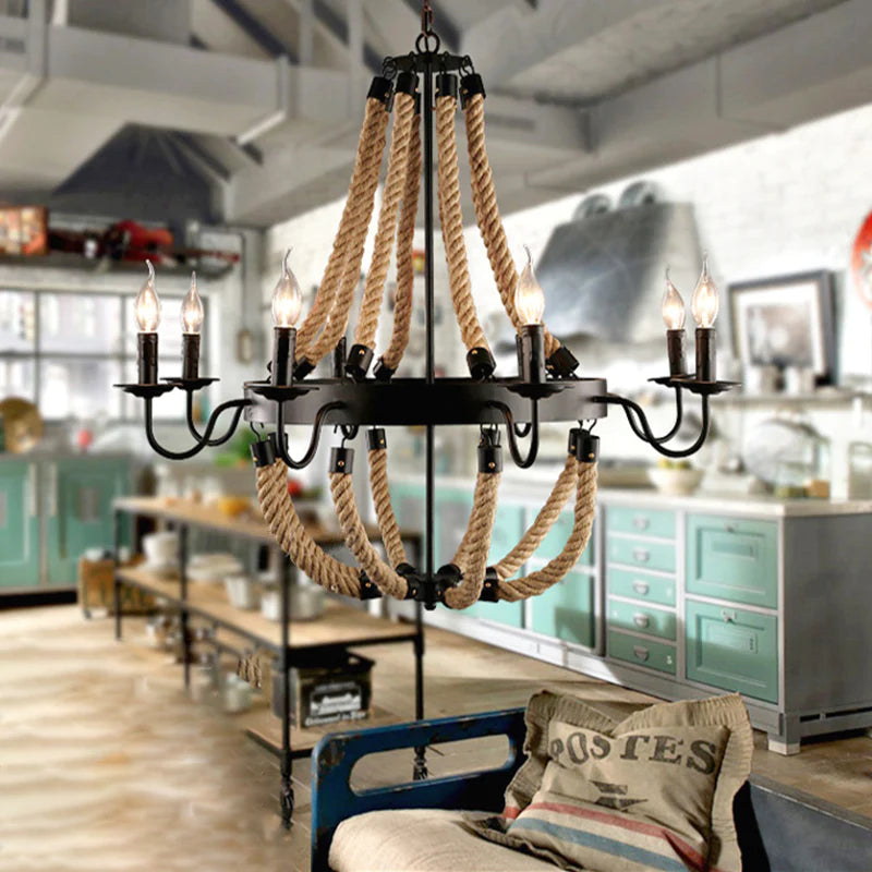 Epoch Suspension LED Industrielle Métal/Corde Noir Salon/Bar