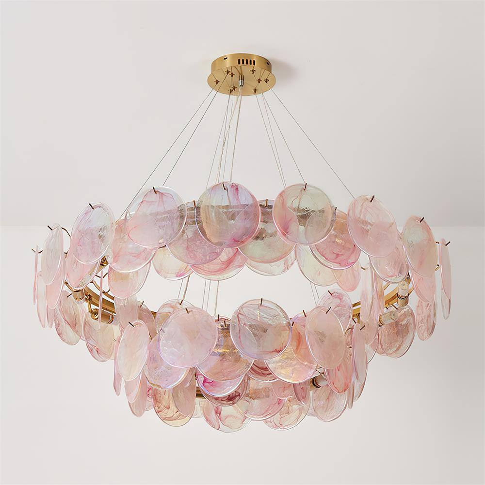 Loire Chandelier Iridescent Pink Glass Disc Halo - Letslighting