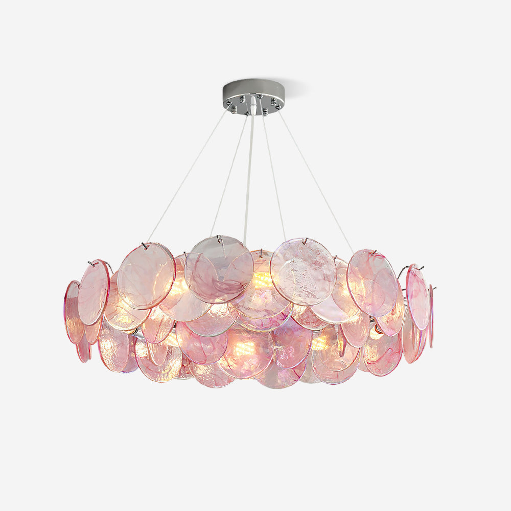 Loire Chandelier Iridescent Pink Glass Disc Halo - Letslighting