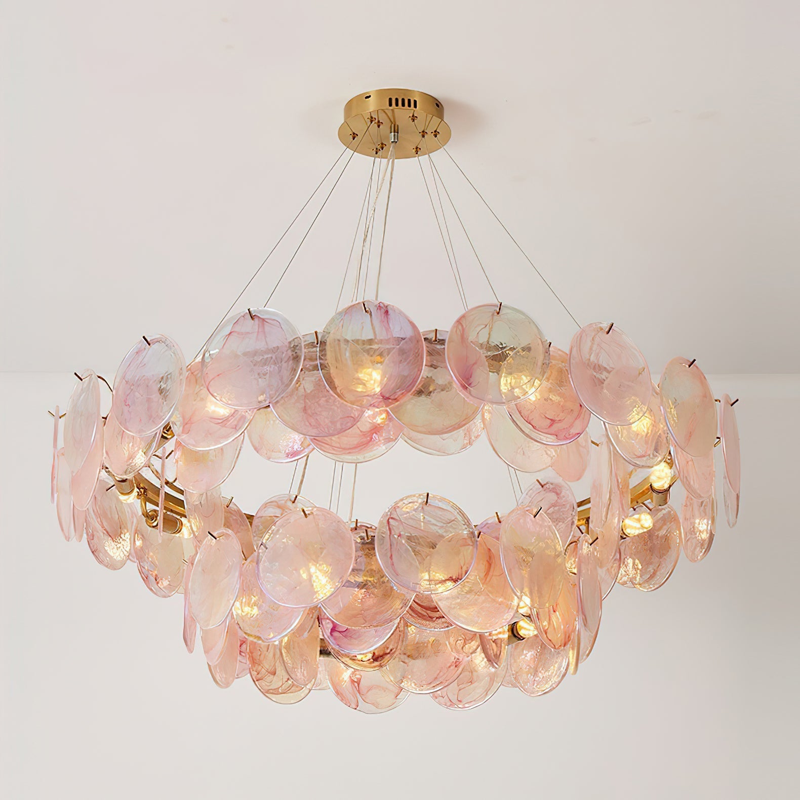 Loire Chandelier Iridescent Pink Glass Disc Halo - Letslighting