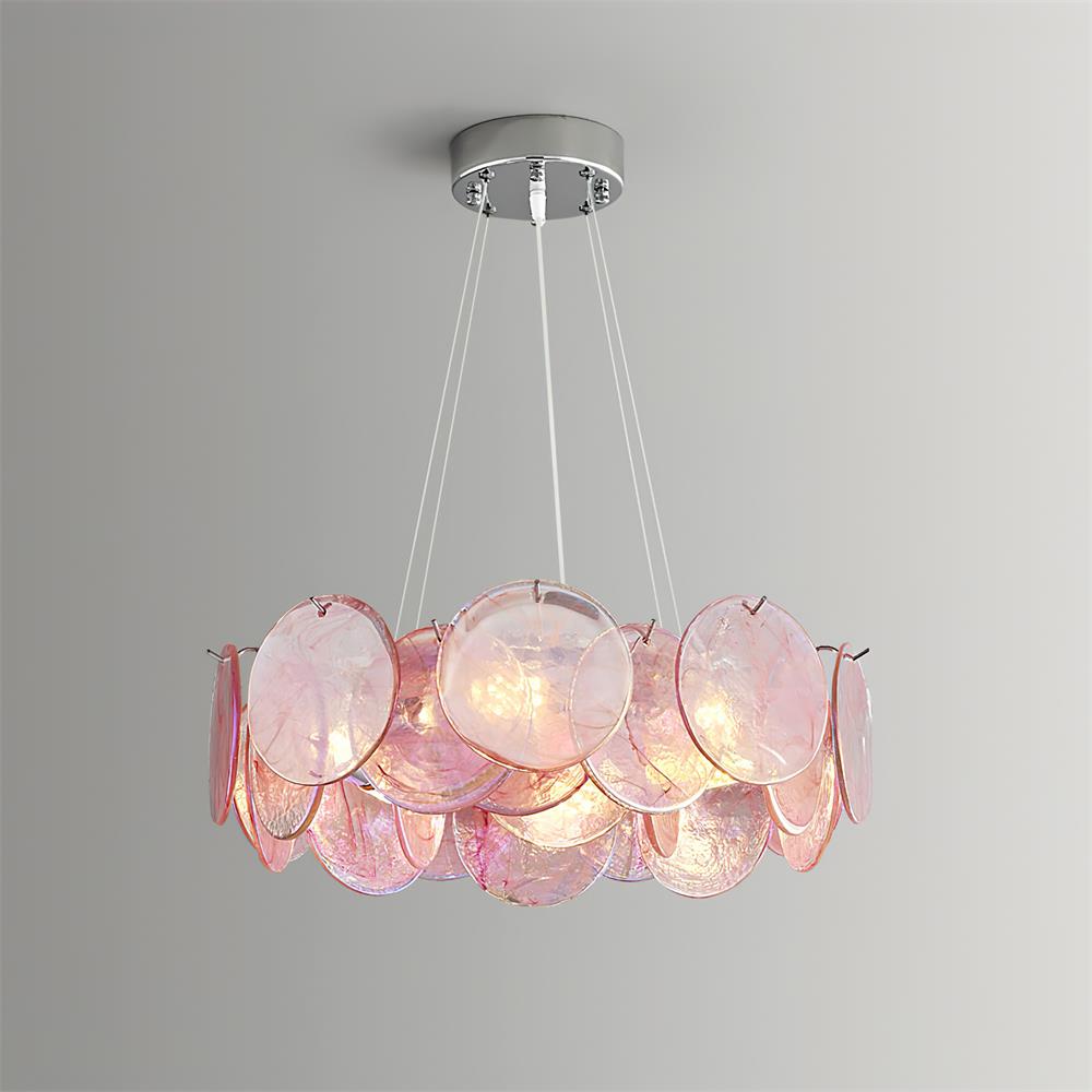 Loire Chandelier Iridescent Pink Glass Disc Halo - Letslighting