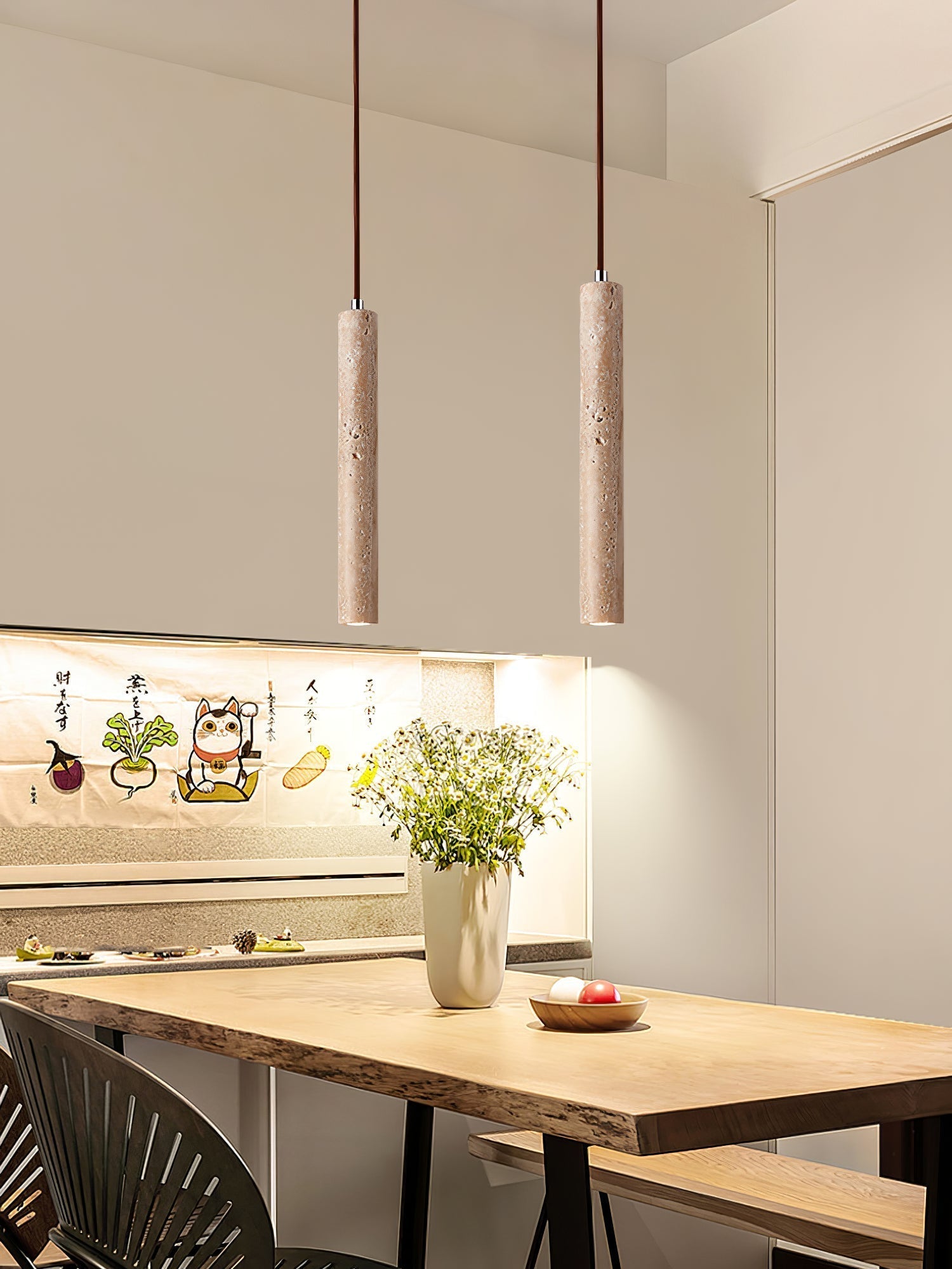 Olvynarae Cylindrical Travertine Pendant Light - Letslighting