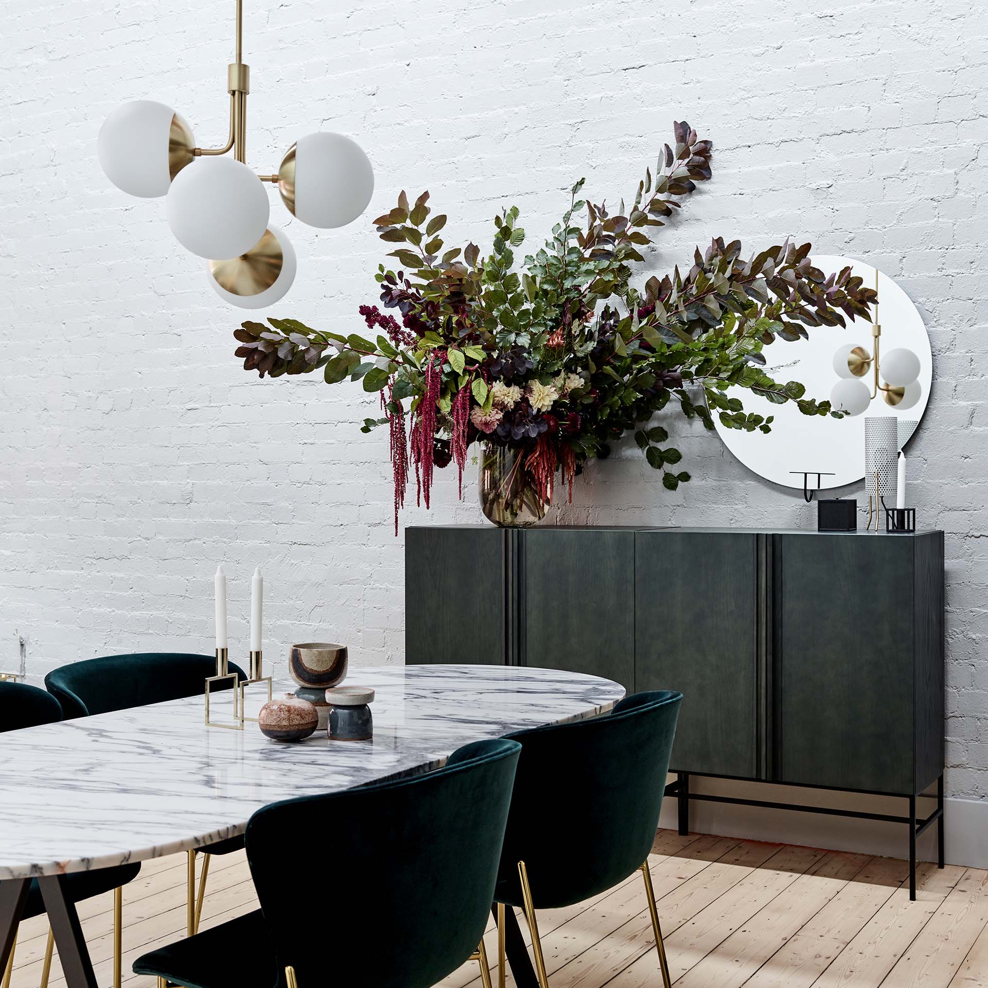 Uzorus Art Bouquet Velvet Green Glass Chandelier - Lamp Copper