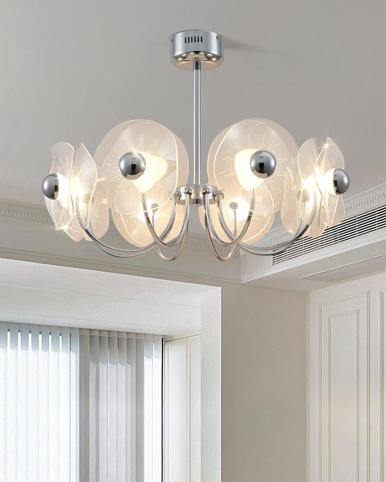Lotus Chandelier Curved Glass Elegant Modern - Letslighting