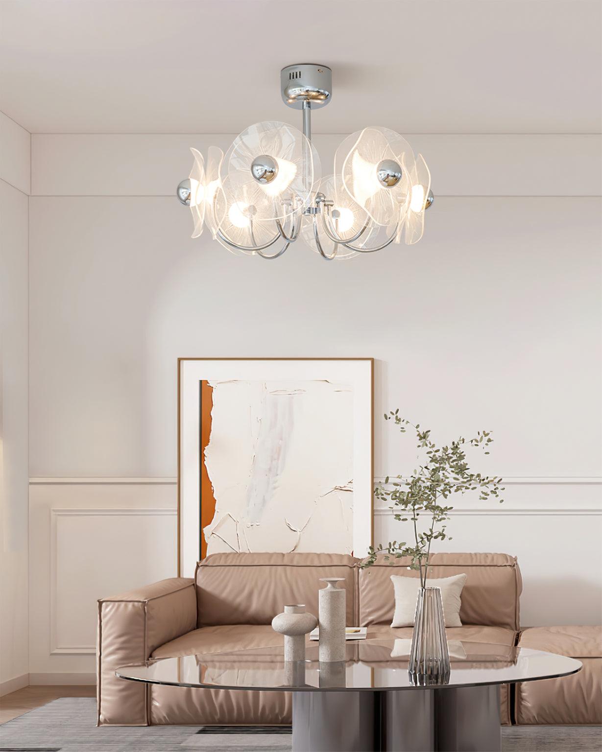 Lotus Chandelier Curved Glass Elegant Modern - Letslighting