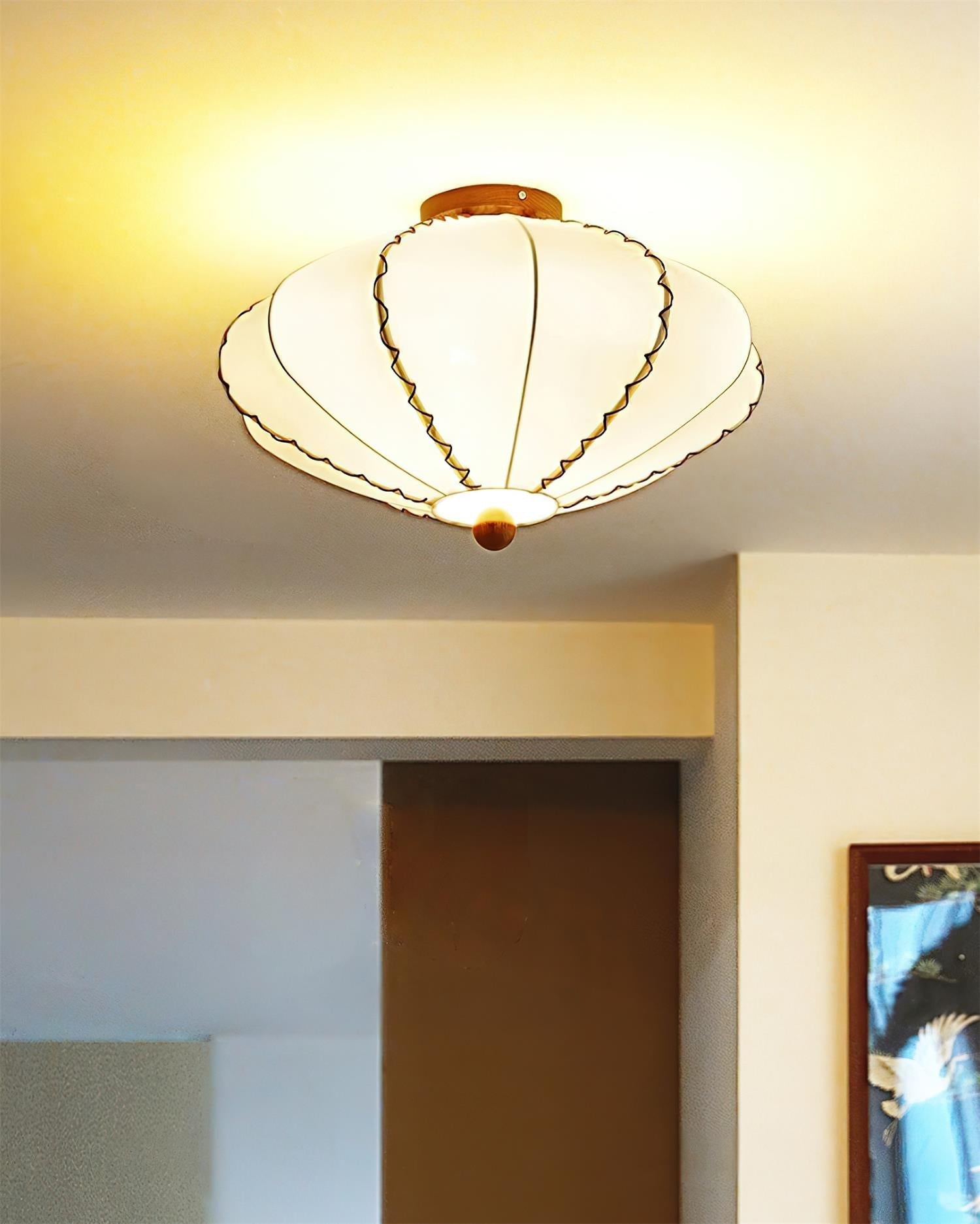 Ceiling Light Beige Fabric with Walnut Wood Accents Artistic - Letslighting