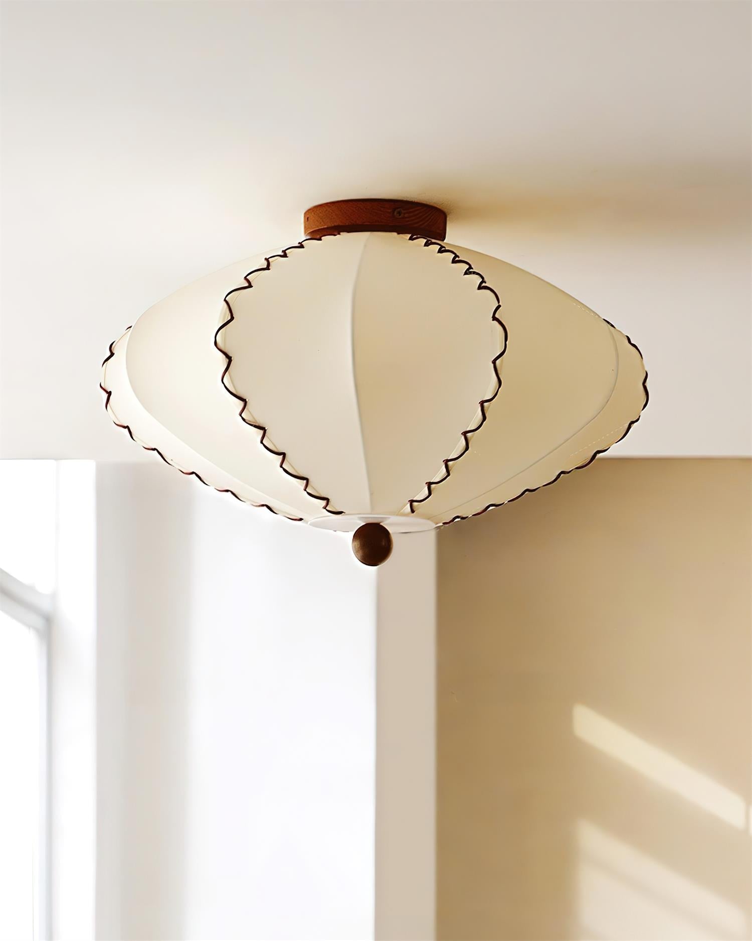 Ceiling Light Beige Fabric with Walnut Wood Accents Artistic - Letslighting