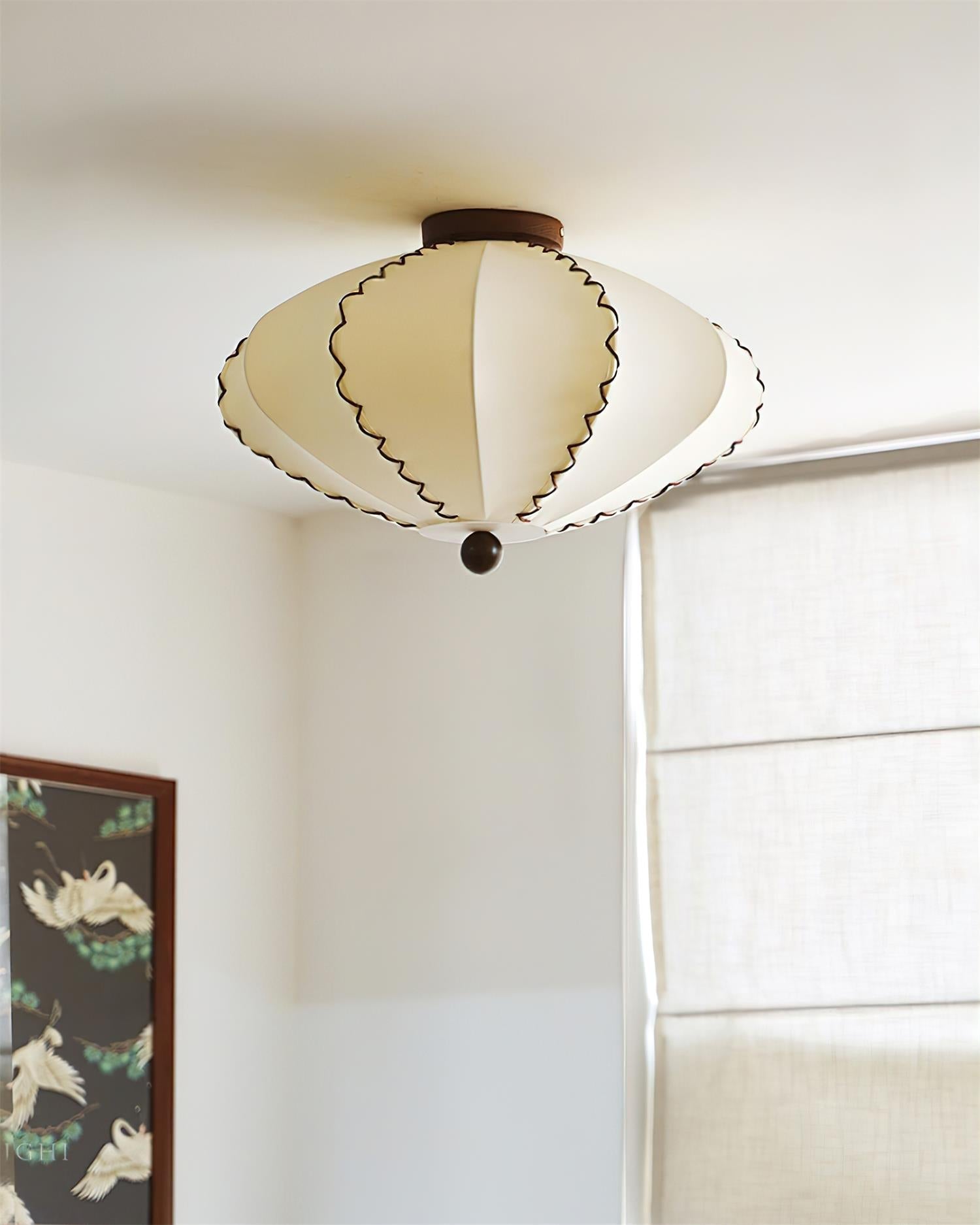 Ceiling Light Beige Fabric with Walnut Wood Accents Artistic - Letslighting