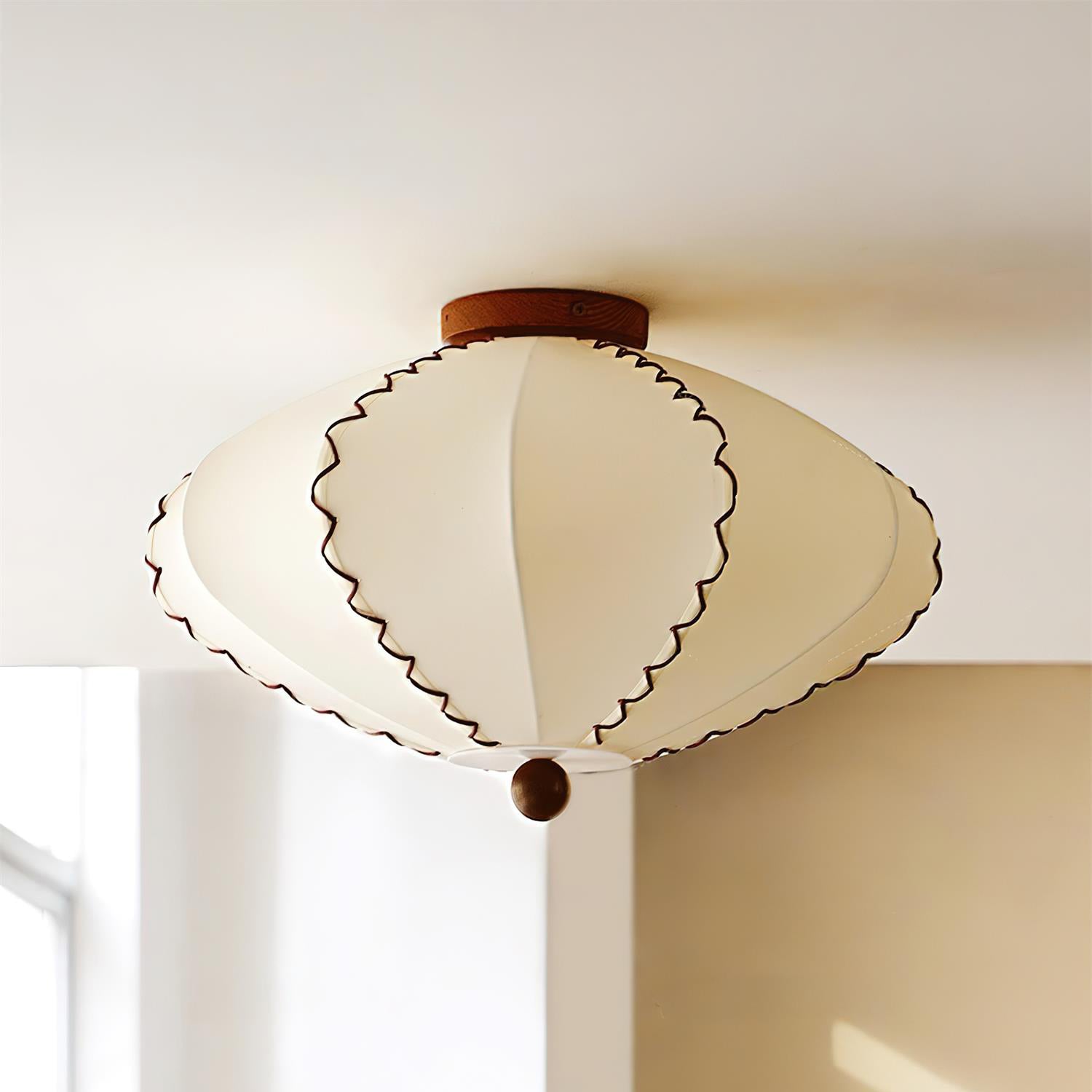 Ceiling Light Beige Fabric with Walnut Wood Accents Artistic - Letslighting