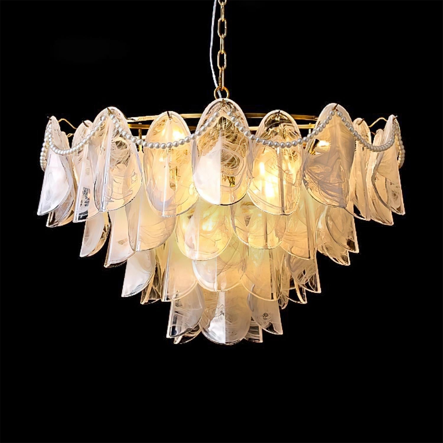 Lunaria Glass Petal Chandelier with Pearl - Letslighting