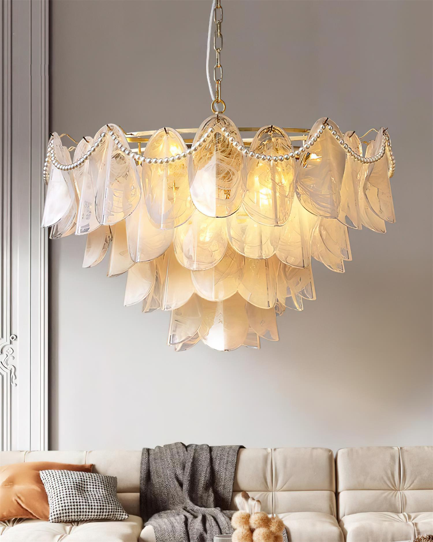 Lunaria Glass Petal Chandelier with Pearl - Letslighting