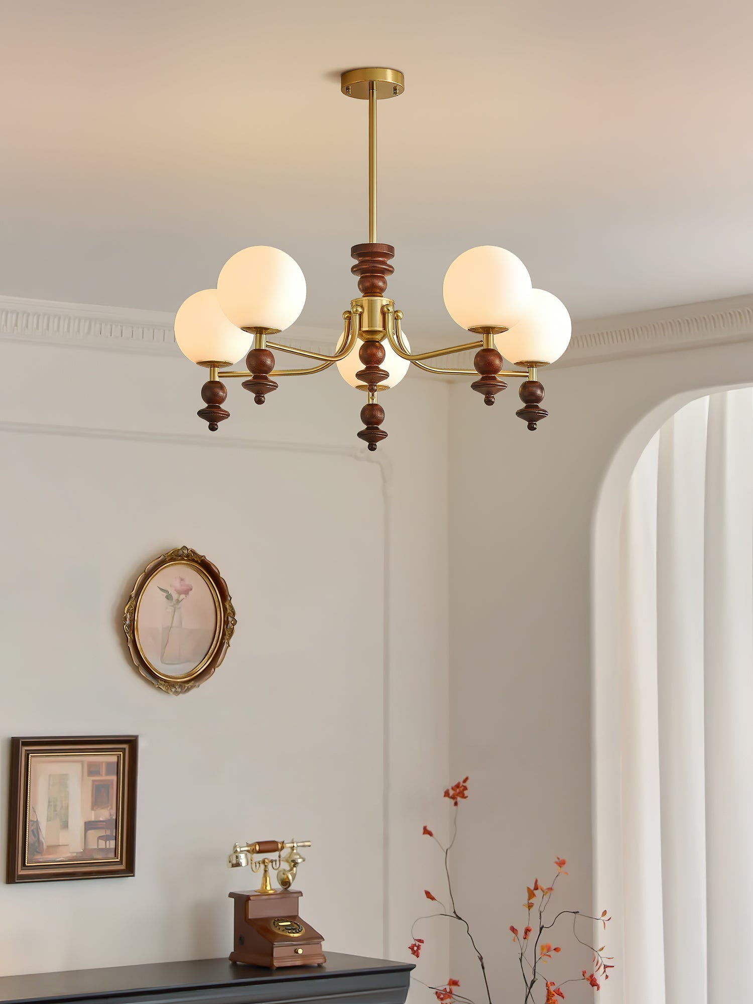 Lunaris Artistique Bois Verre Lustre