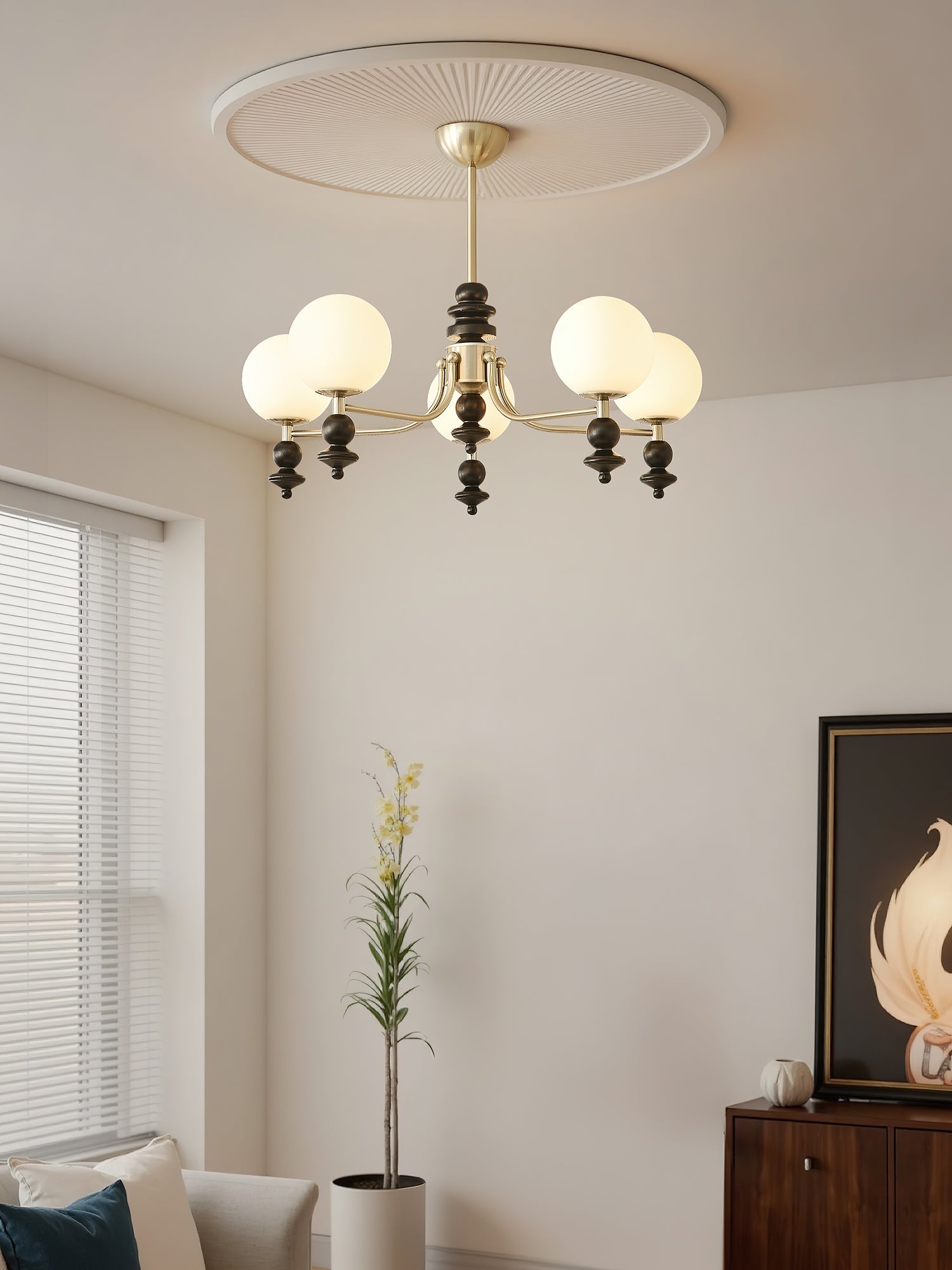 Lunaris Artistique Bois Verre Lustre