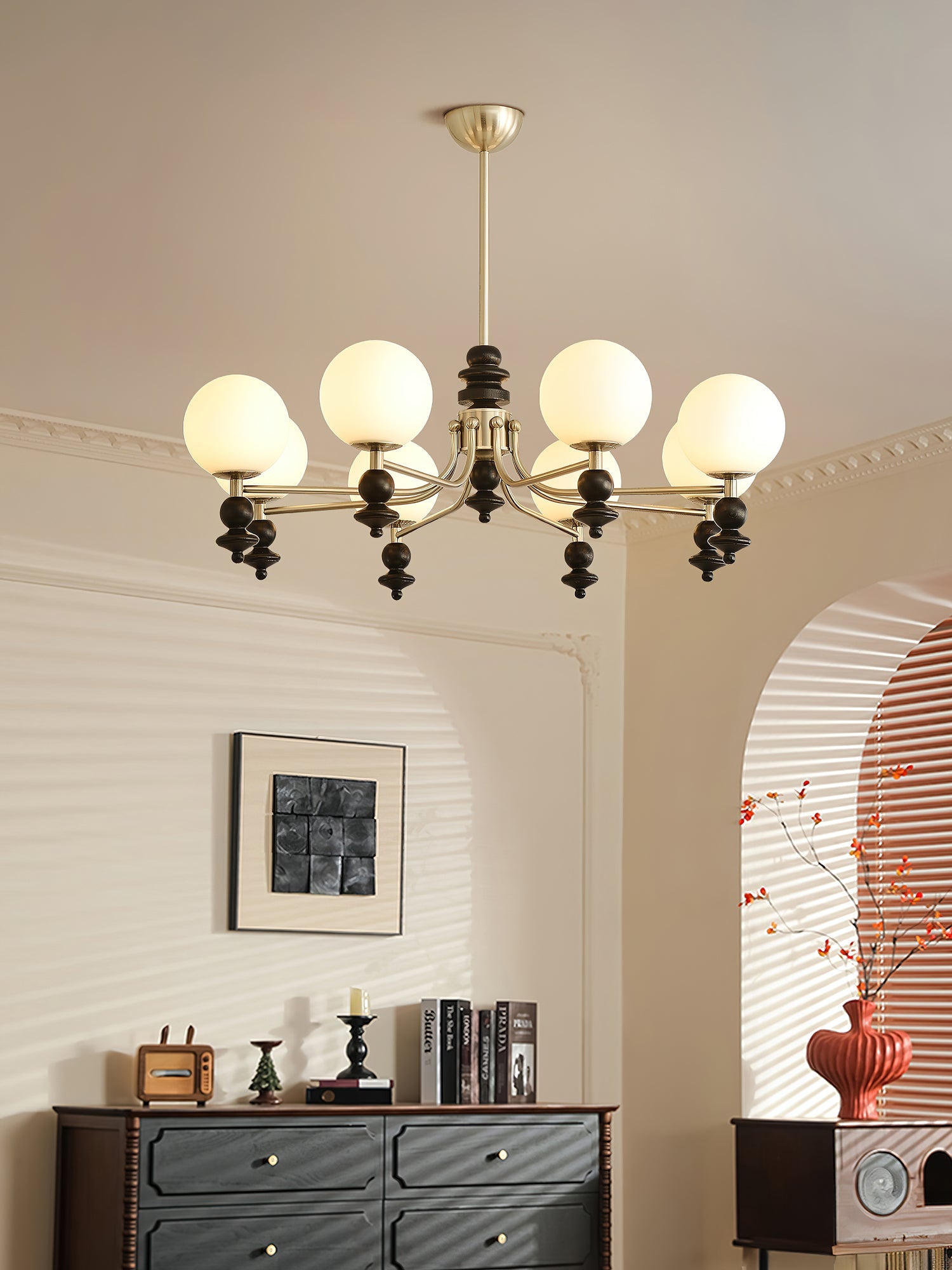 Lunaris Artistique Bois Verre Lustre