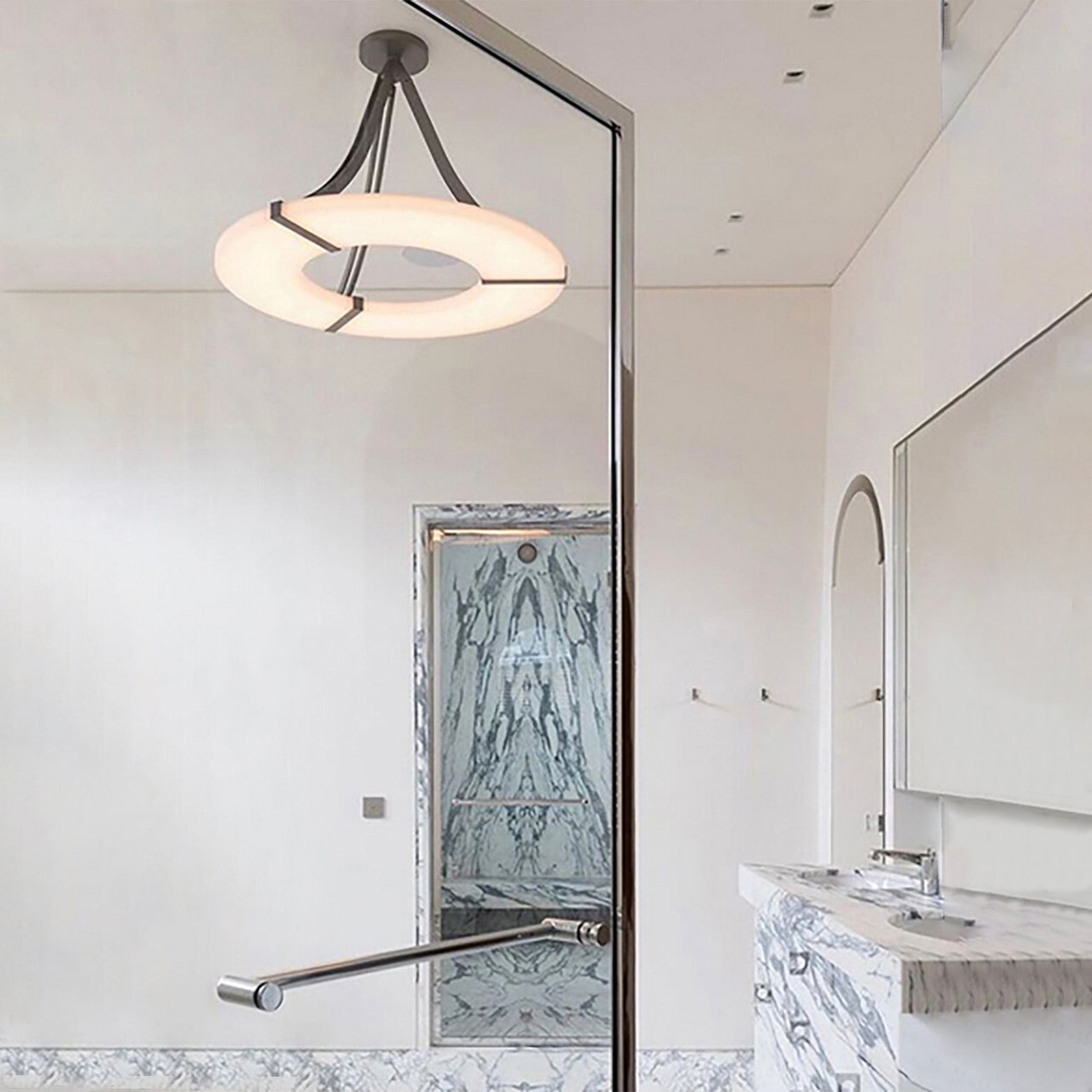 Elirionis Modern Minimalist Metal Alabaster Chandelier - Lamp Copper