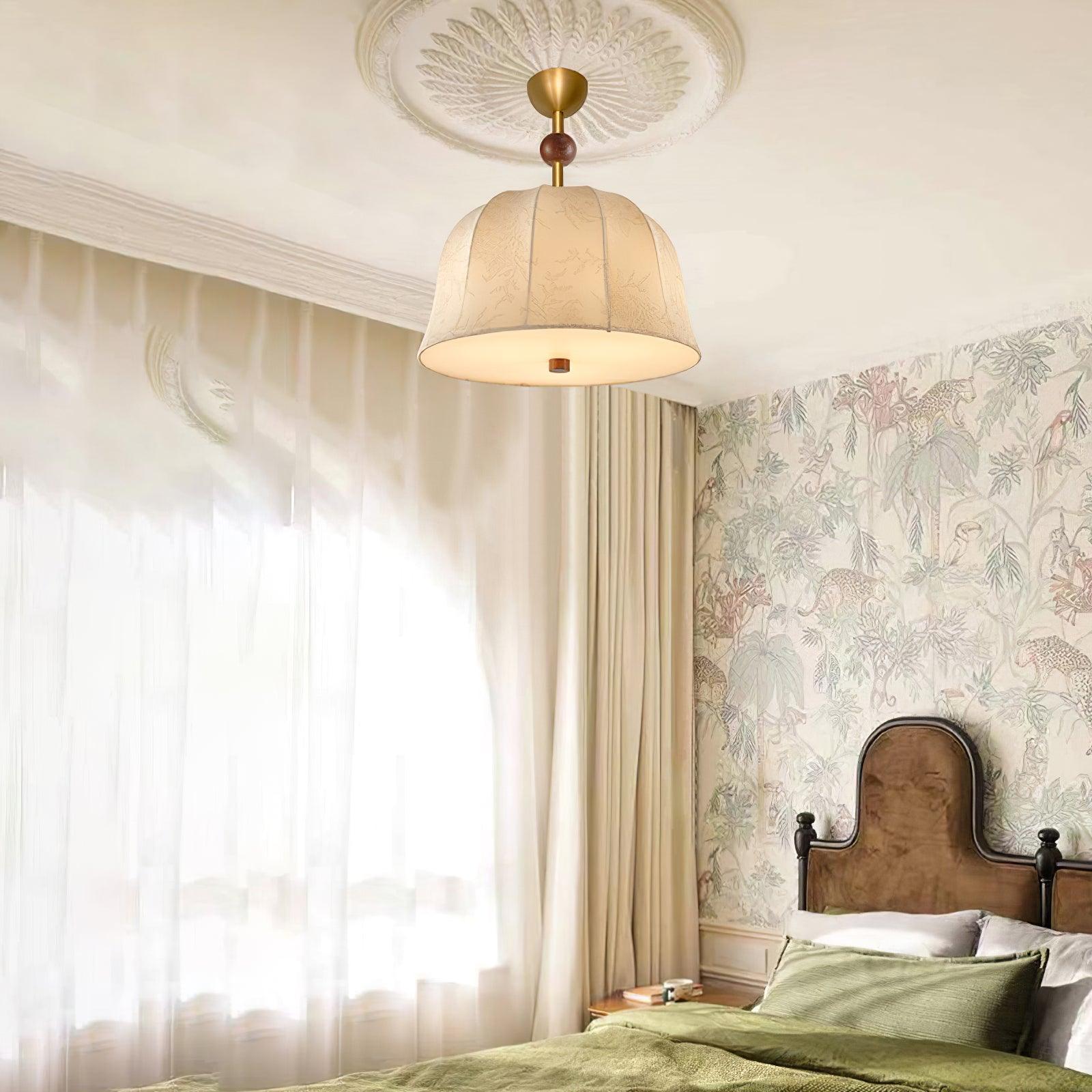 Ceiling Light in Fabric, and Wood for Warm Interiors Elegant - Letslighting